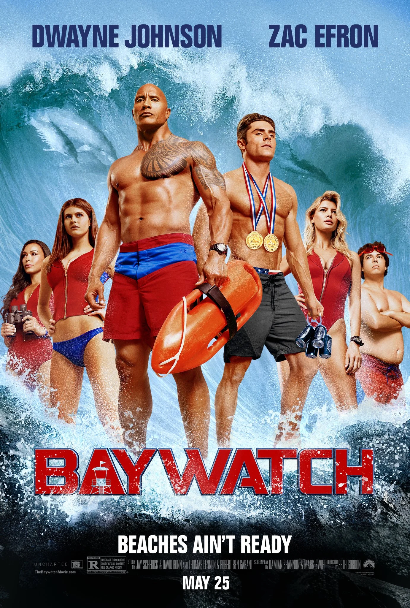 'Baywatch' featuring Dwayne Johnson and Zac Efron movie poster
