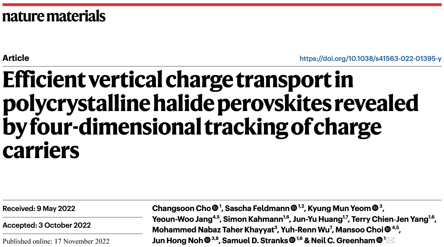 Nature Materials Paper on Perovskite charge tracking