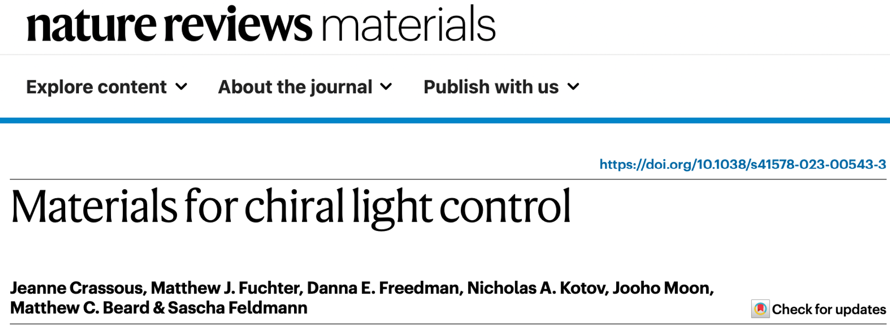 Paper on chiral materials out in Nature Reviews Materials