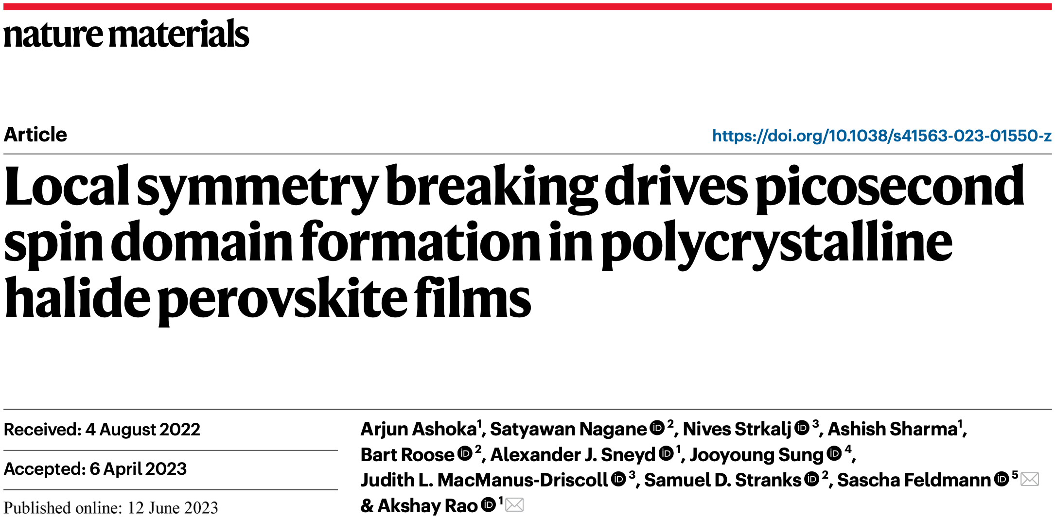 New Nature Materials Paper out on spin domain formation in halide perovskites