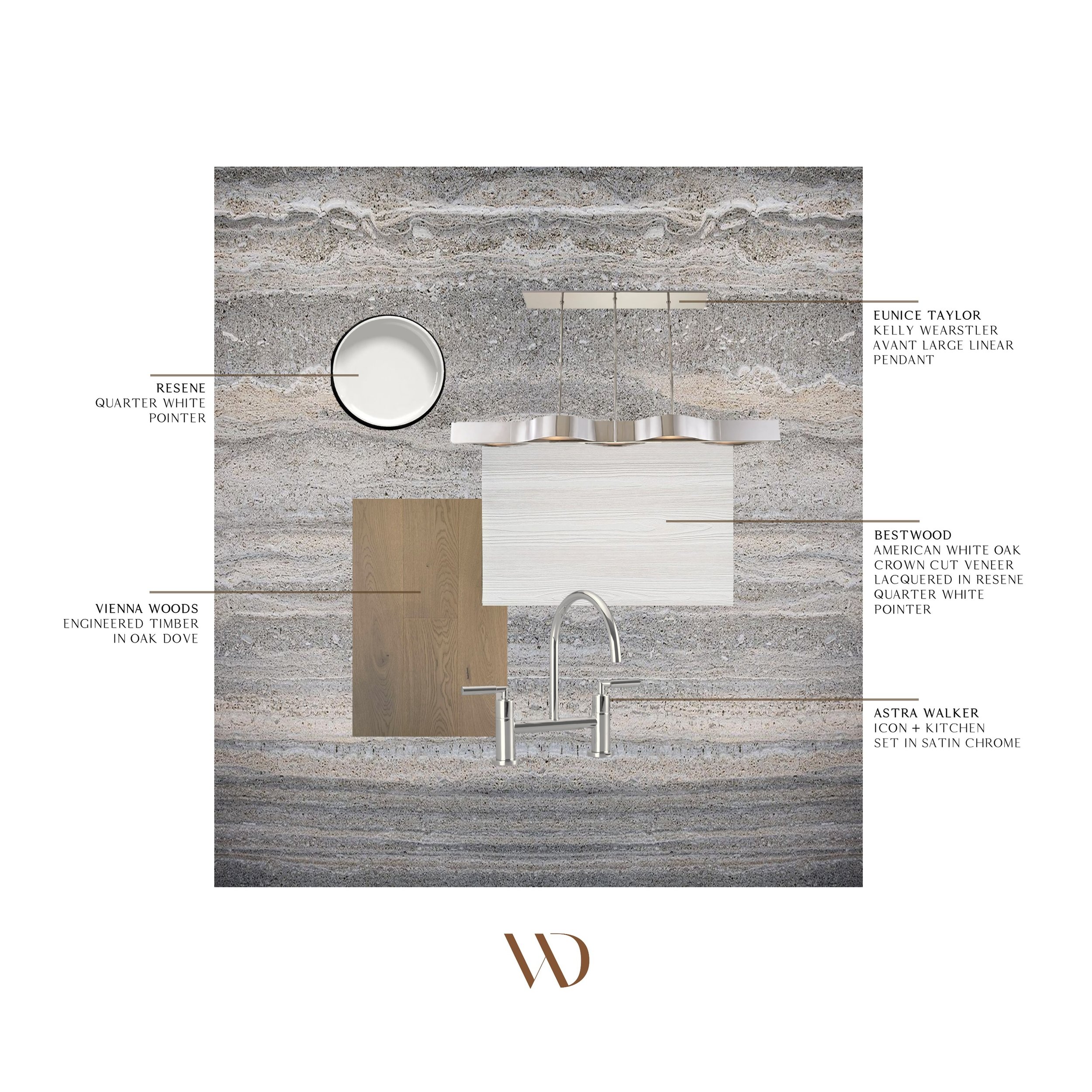 MATERIAL PALETTE: I never anticipated seeing a resurgence in chrome, though perhaps it never truly left. The key is to pair it thoughtfully with complementary finishes. Here&rsquo;s a refined material palette I curated, illustrating how you could suc
