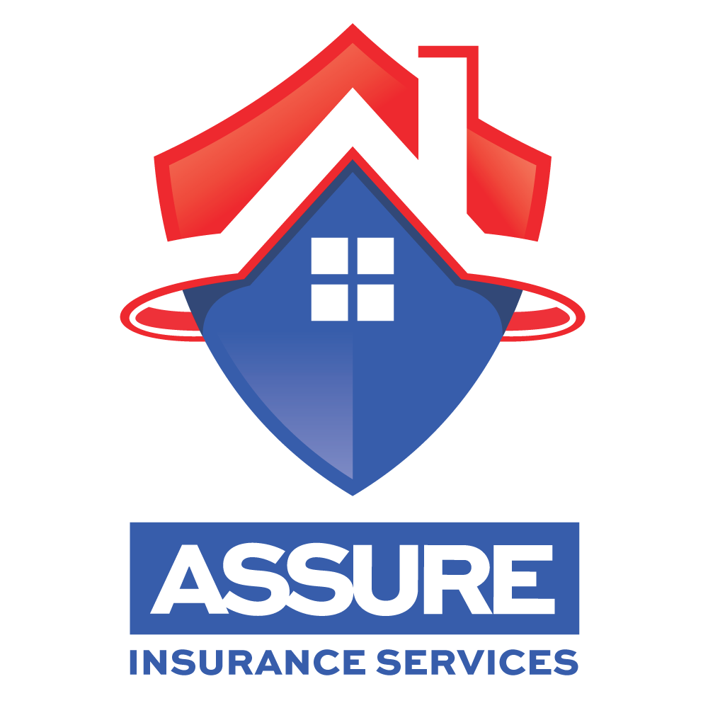 Assure Insurance Services logo combining a red roof shape with a blue protective shield