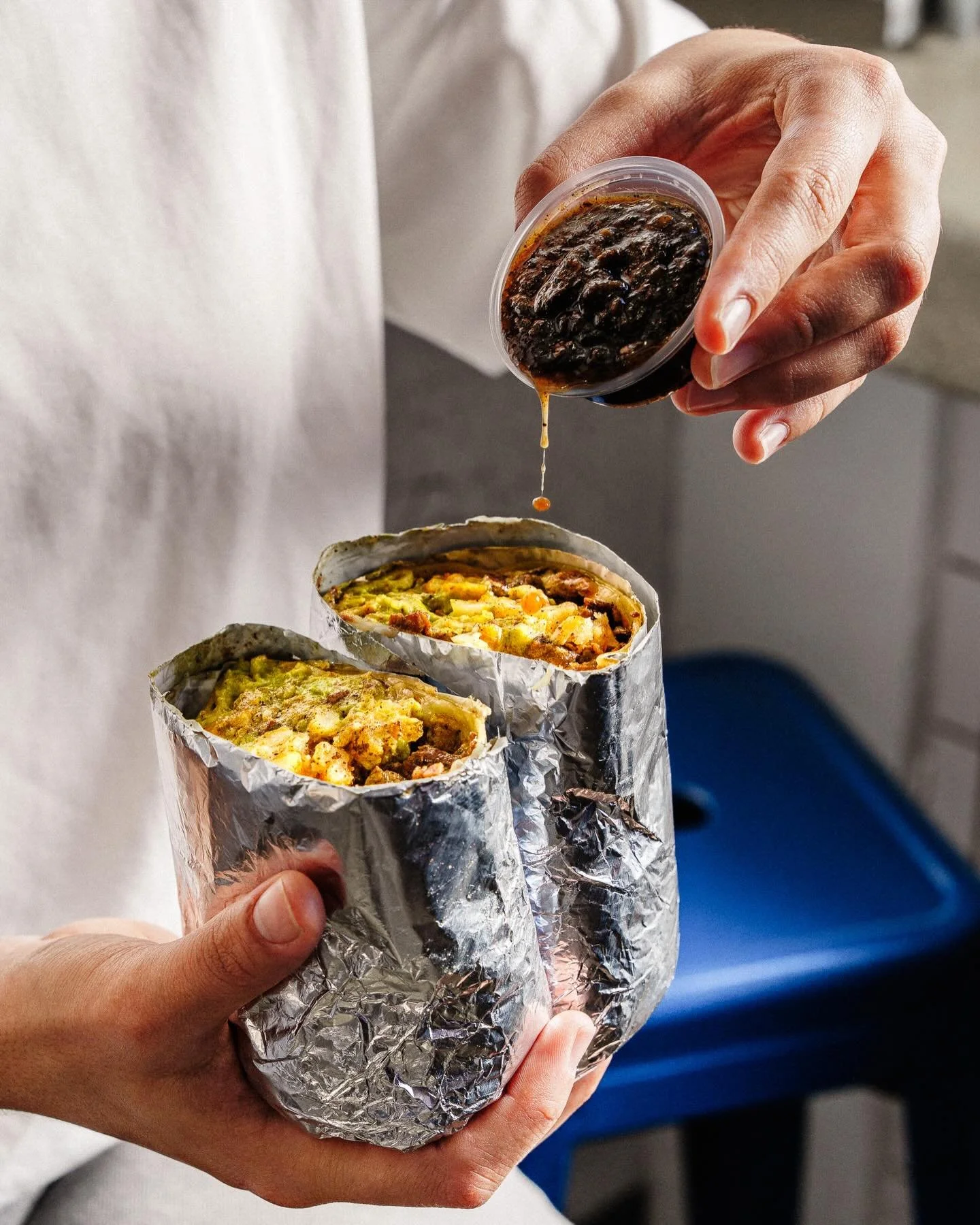 When the salsa hits the California Burrito like this&hellip; 🤤🔥
Fries, carne asada, cheese&hellip; and now the perfect salsa shower.
Yeah, it&rsquo;s getting messy 💙 and totally worth it. 🌯💥#TacoCentroSD
⭐️
&bull;
📍 2171 Kettner Blvd, San Diego