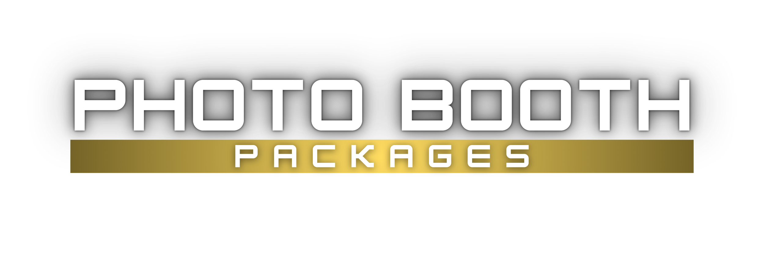 Logo for 'Photo Booth Packages' with white and gold text on a black background.