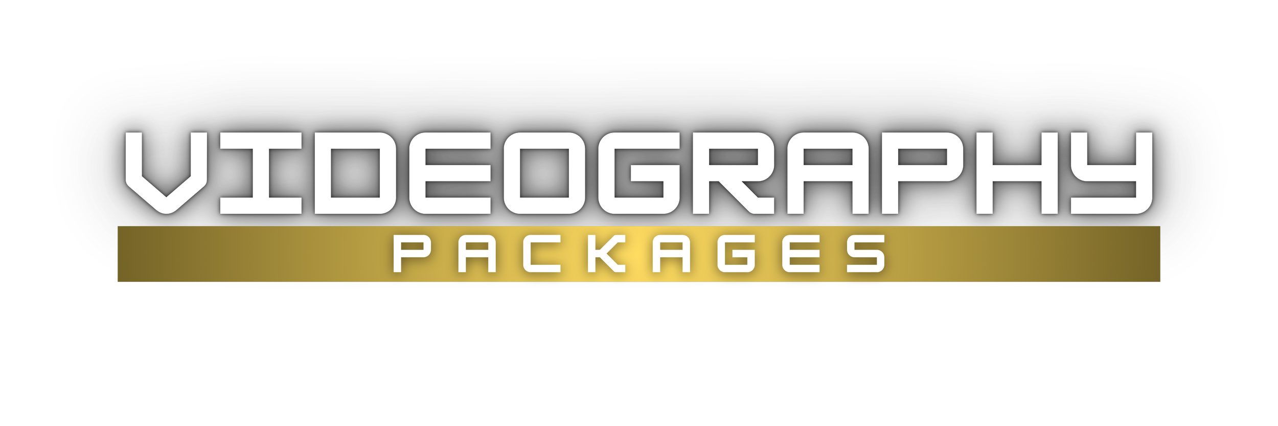 Logo for Videography Packages with white and gold text on a black background.