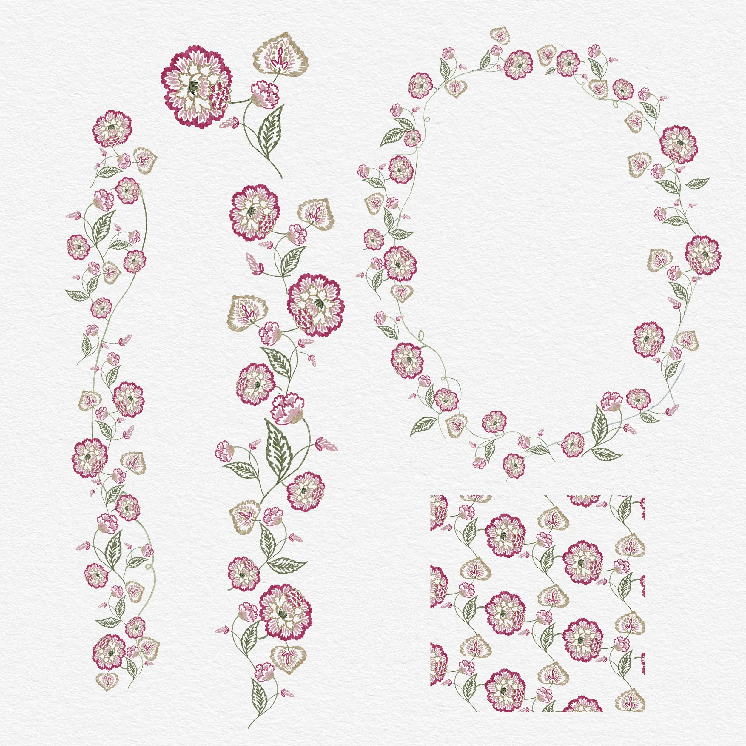 Chinoiserie botanical motifs and pattern set