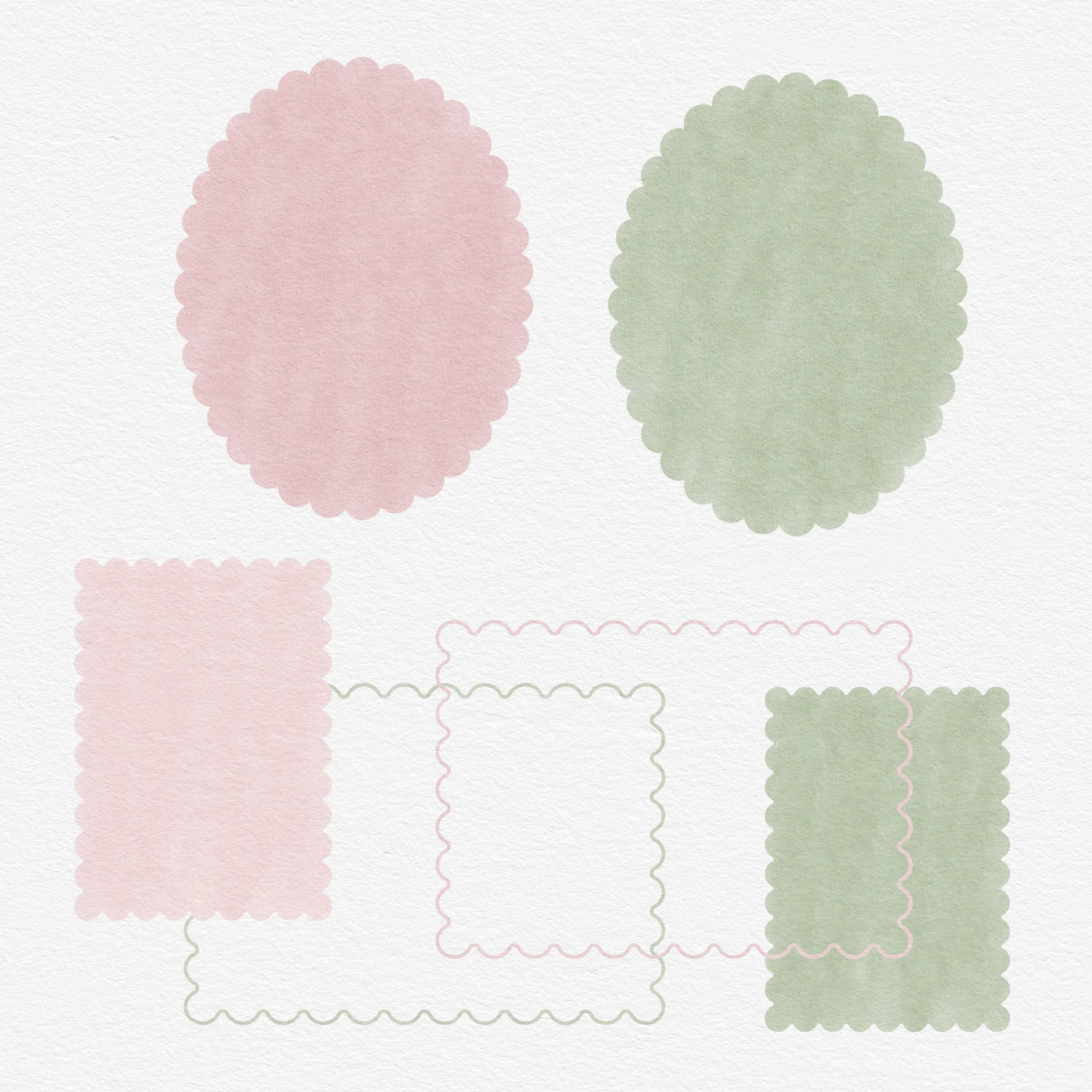 Pink and green scallop shapes, and die cuts