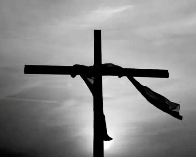 Monochrome cross with banner