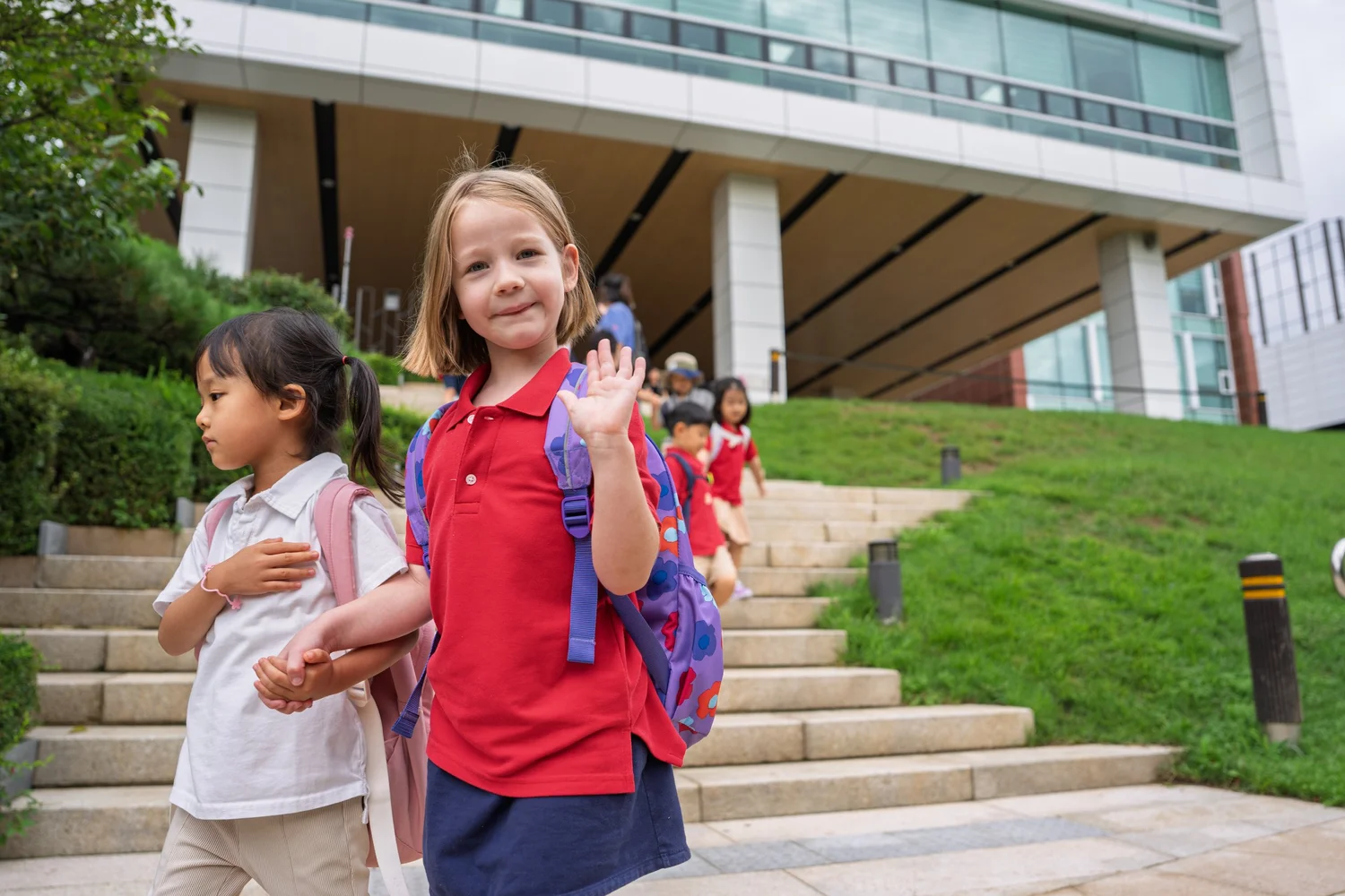 YISS kindergarten students on a walk
