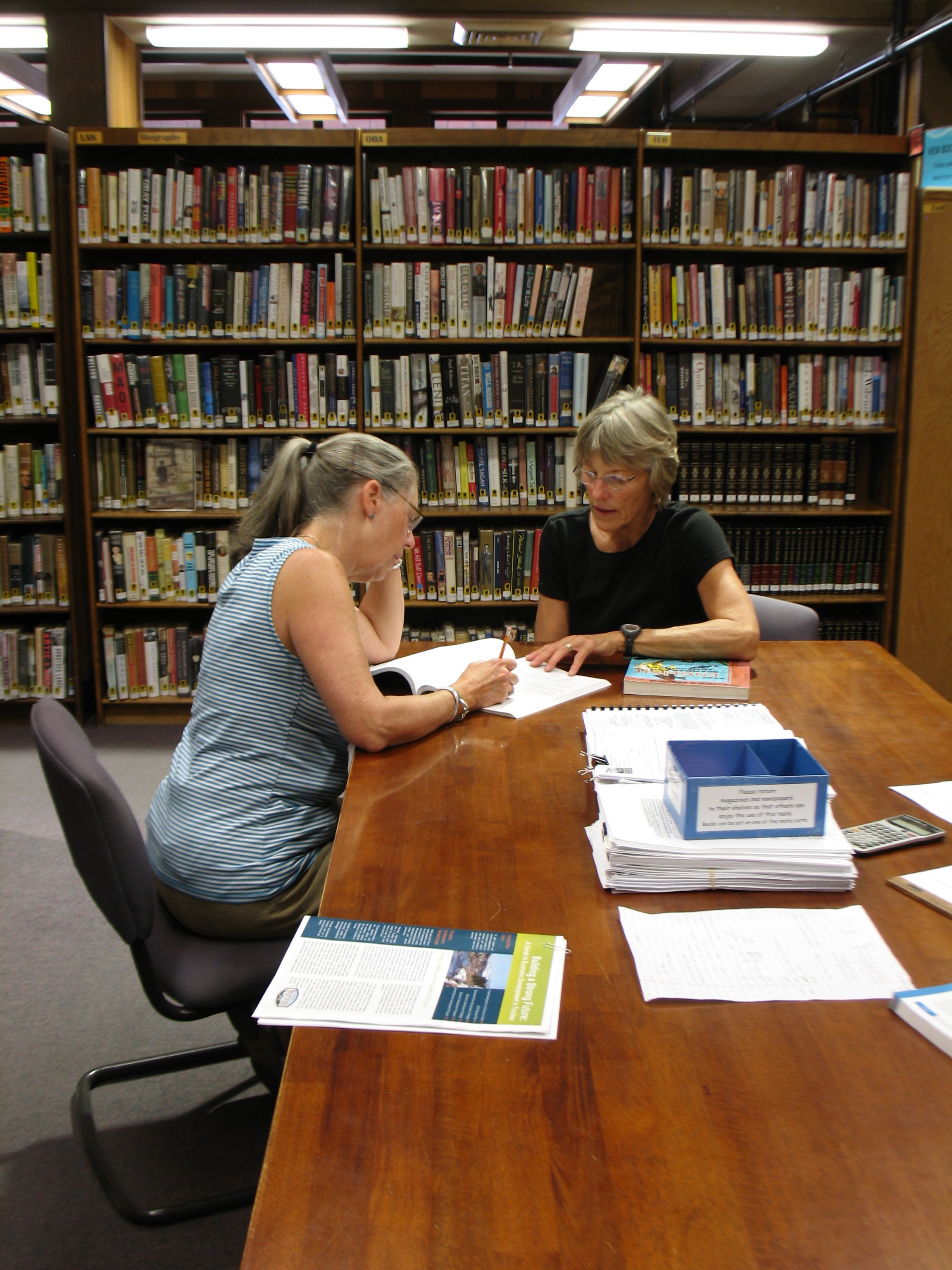 tutoring session at library table