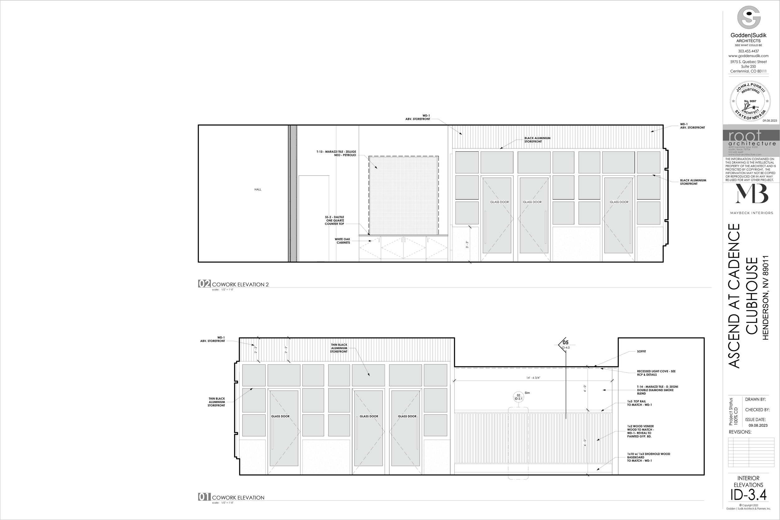Architectural plan for Ascend at Cadence Clubhouse, showing elevator elevations, doors, and wall details.