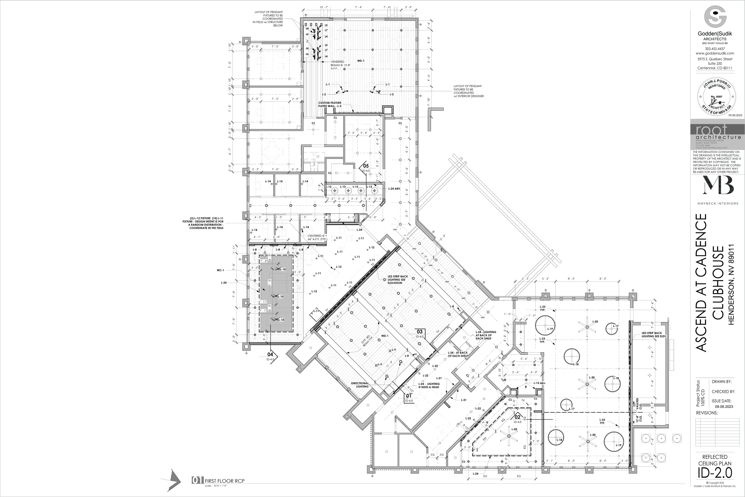 Architectural floor plan of Ascend at Cadence Clubhouse in Henderson, NV, showing detailed layout of rooms, walls, doors, windows, and fixtures with measurements and annotations.