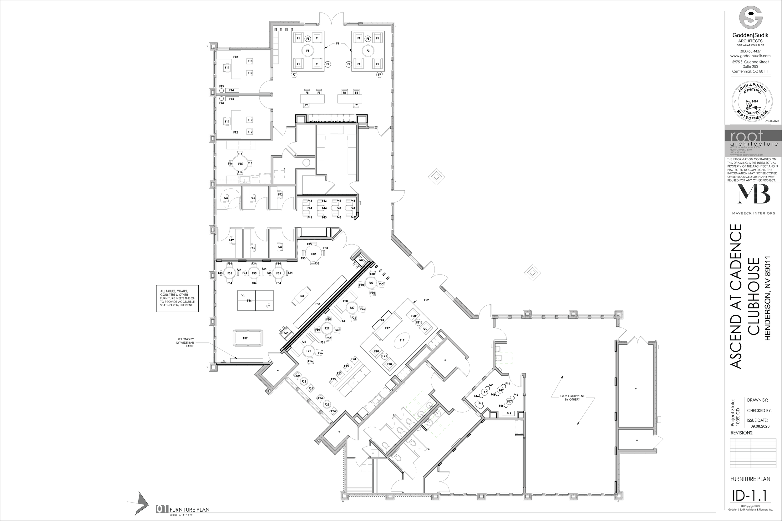 Architectural floor plan of Ascend at Cadence Clubhouse in Henderson, NV, showing rooms, furniture, and layout details.