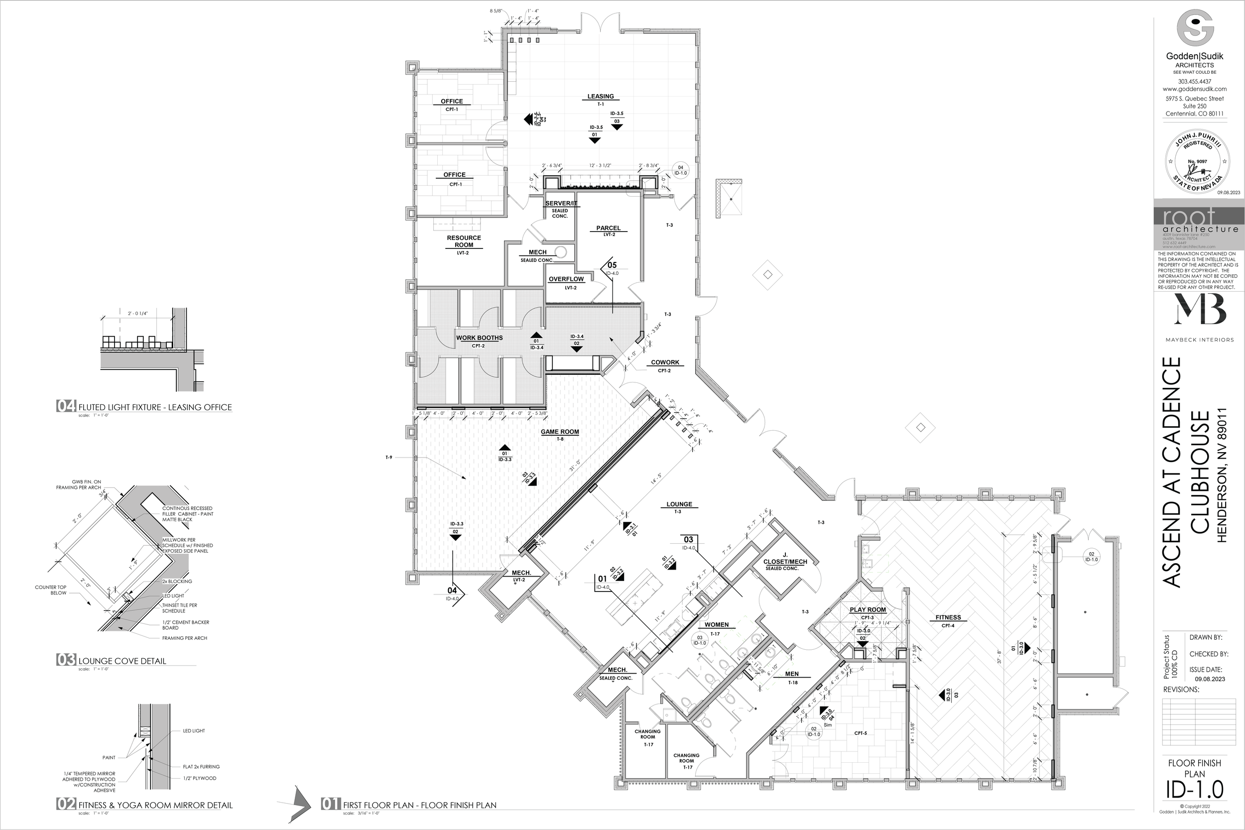 Floor plan of Ascend At Cadence Clubhouse in Henderson, NV, including labeled rooms such as leasing office, resource room, game room, lounge, fitness area, and several restrooms, with detailed architectural measurements and notes.