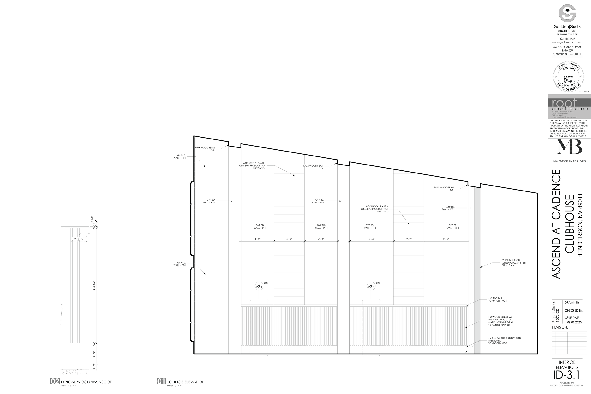 Architectural blueprint of the club house at Ascend at Cadence in Henderson, Nevada, showing elevation plan, measurements, and construction details.