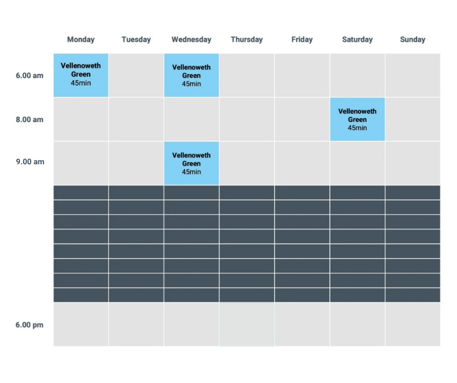 Schedule for Outdoor group bootcamp and HIIT sessions in St Heliers Auckland