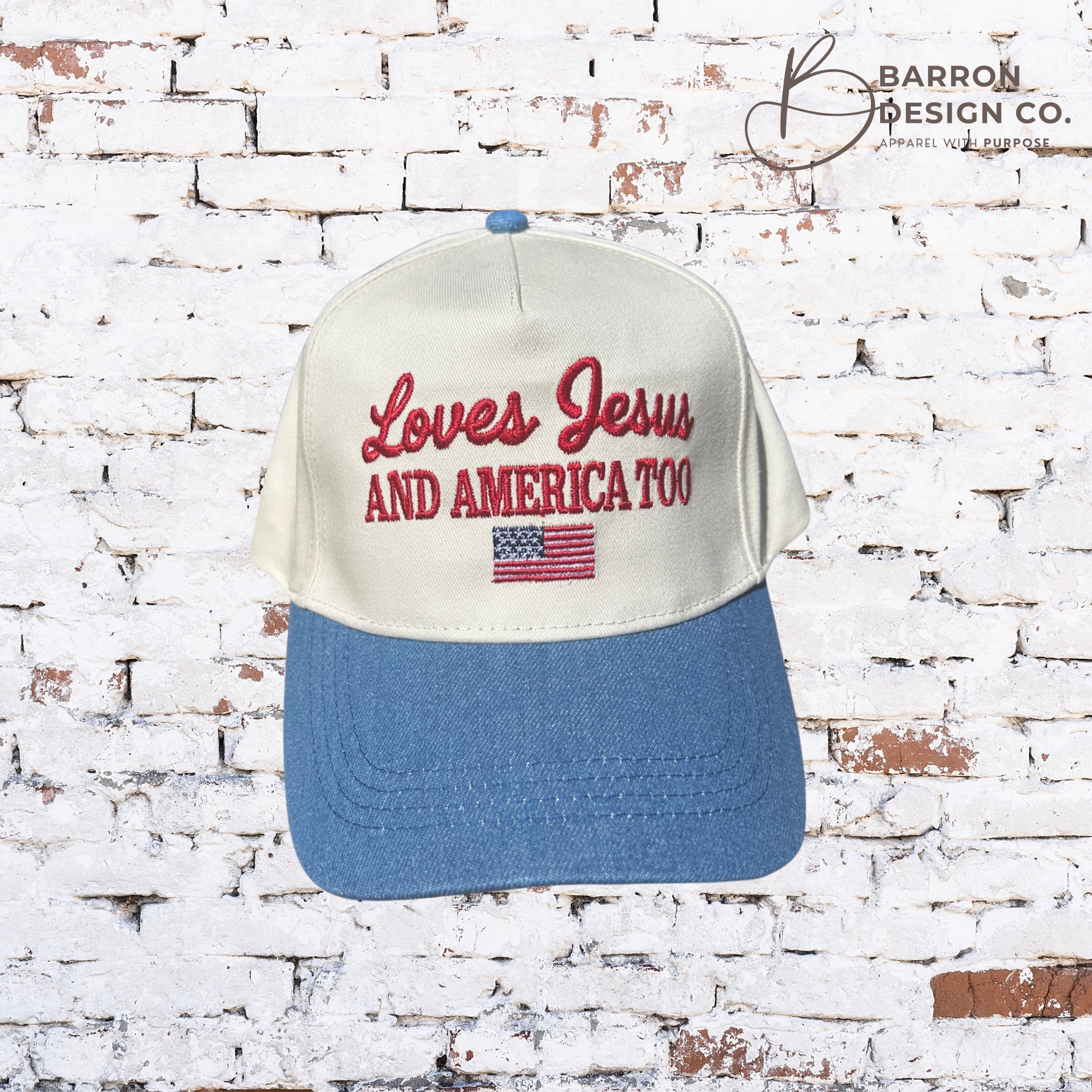 Loves Jesus & America Too Patriotic Trucker Hat