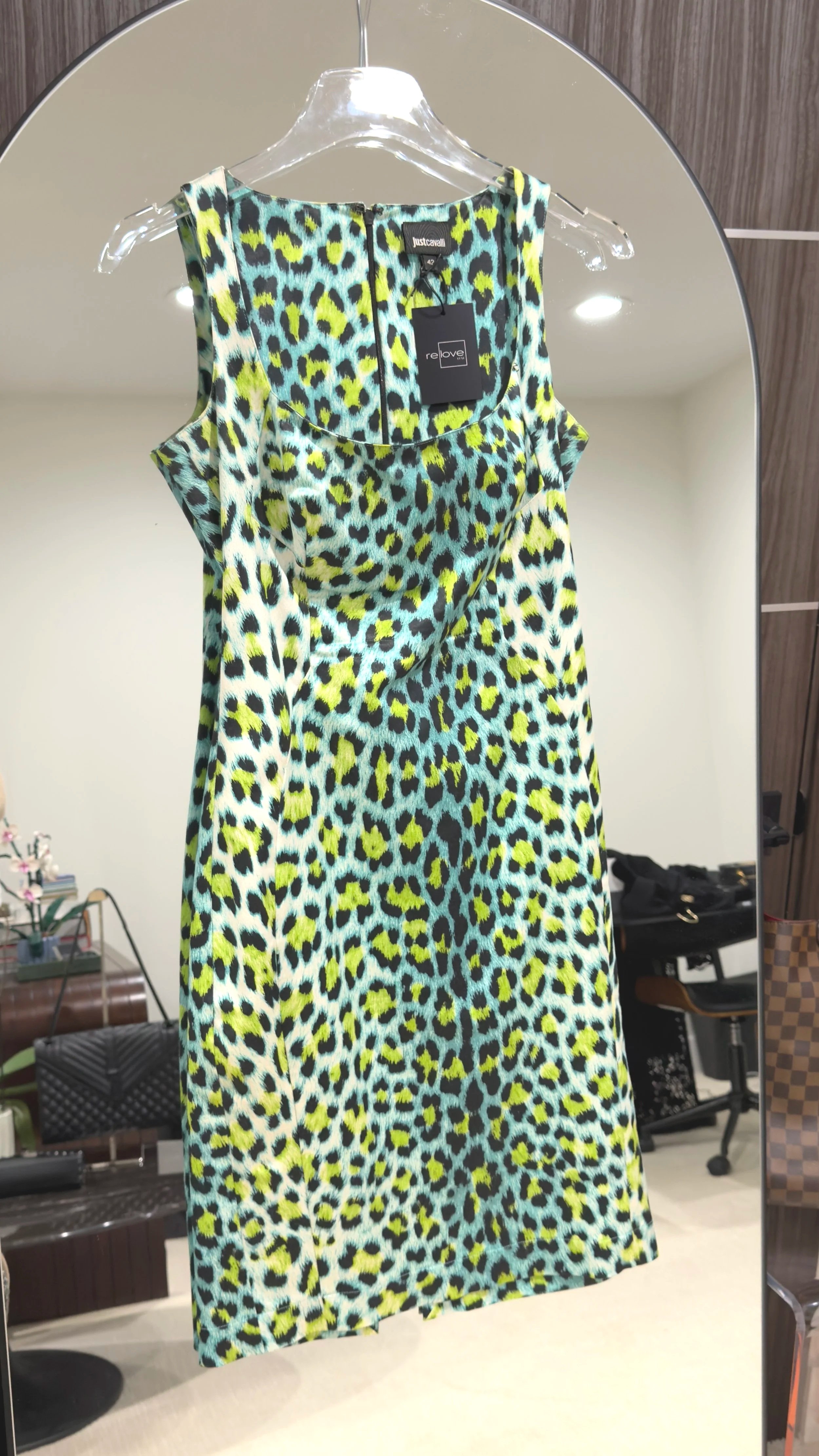 JUST CAVALLI - Cheetah Dress, Blue/Yellow, Size 42