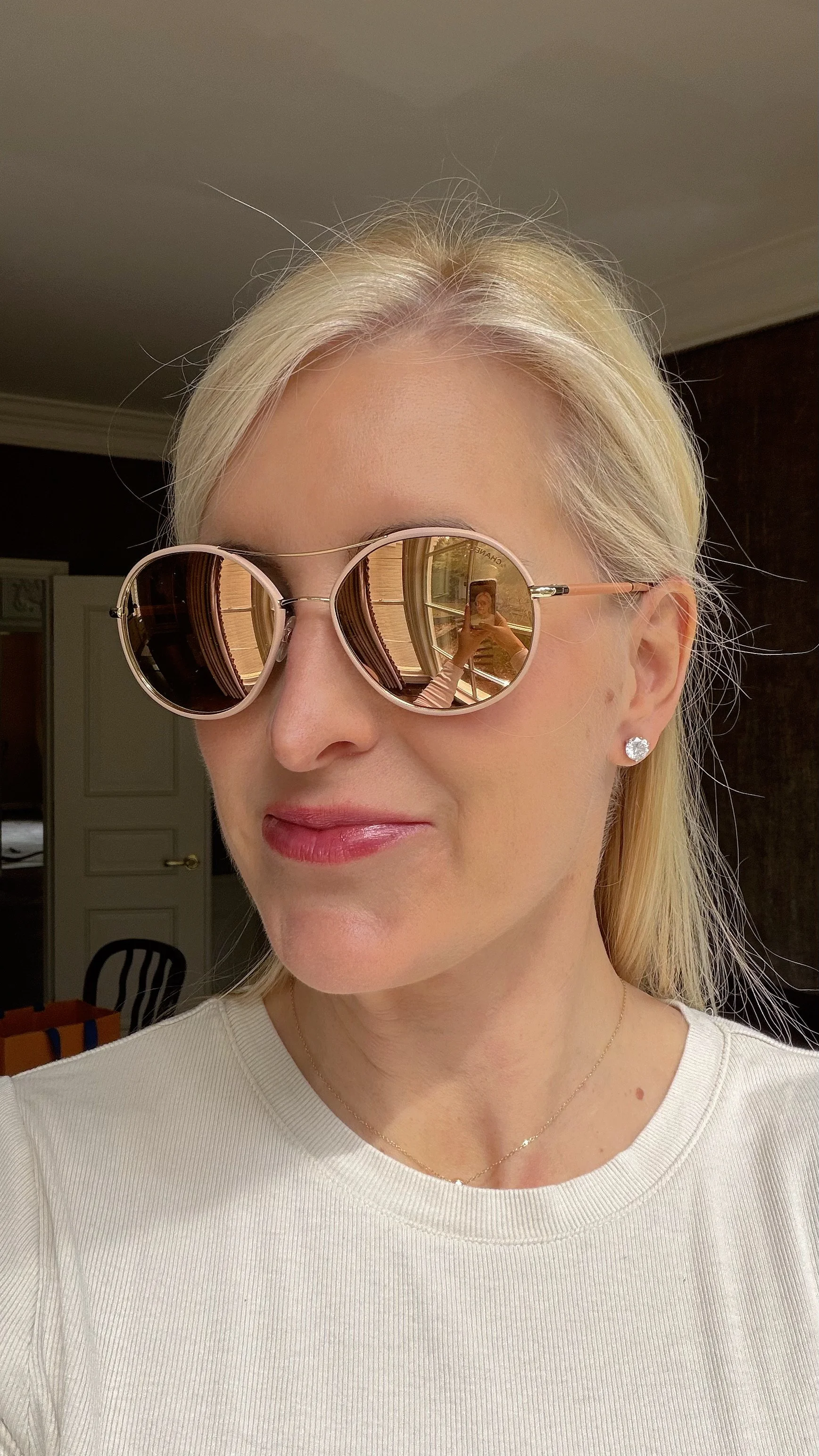 CHANEL - Round Leather Aviators, Pink/Rose Gold