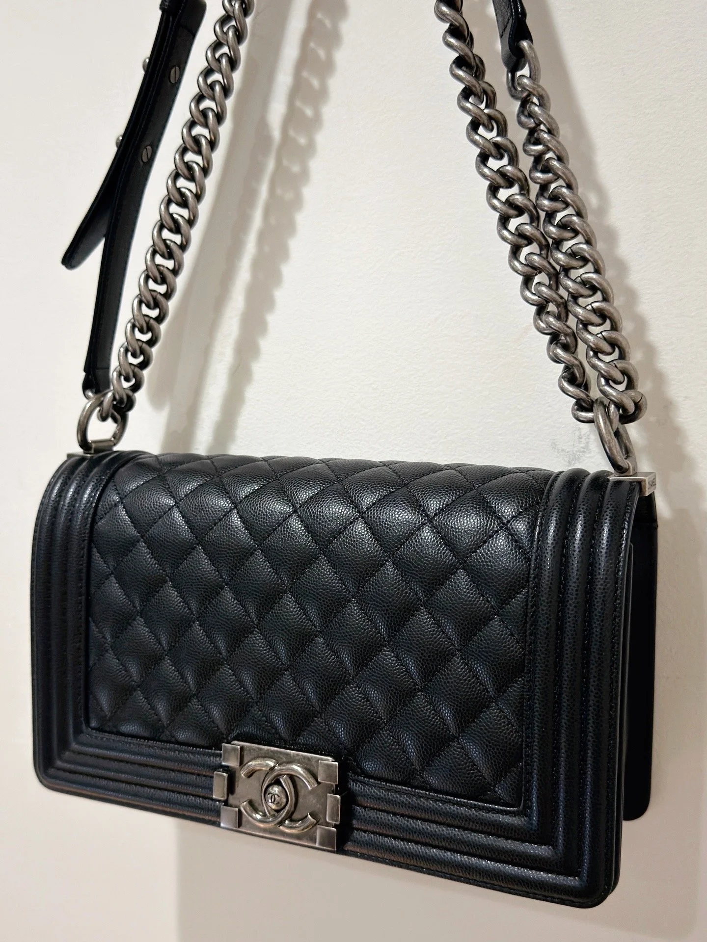 CHANEL - Medium Boy Bag, Black Caviar w/Ruthenium