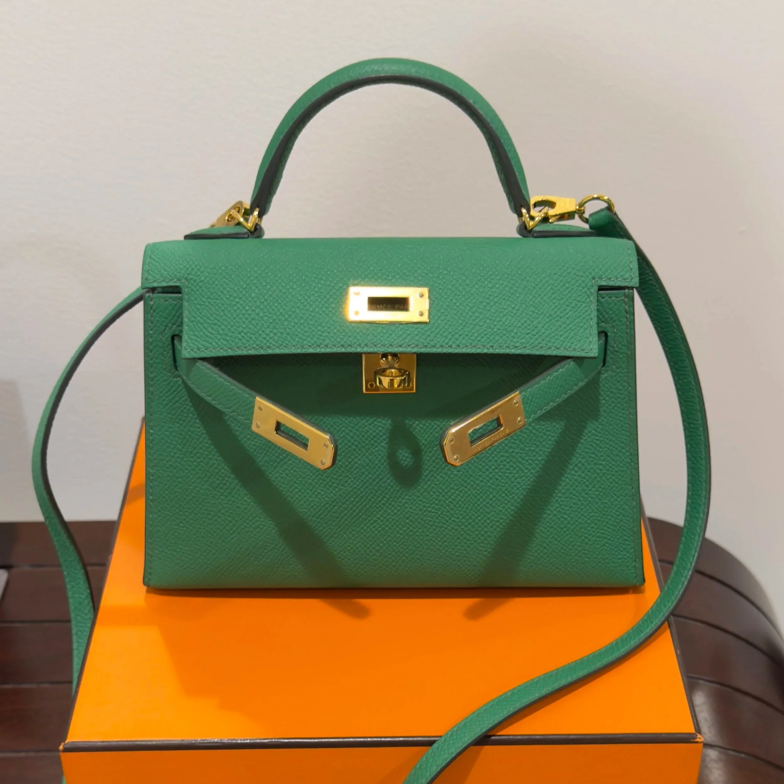 HERMÈS - Kelly 20 Epsom, Cactus/Gold