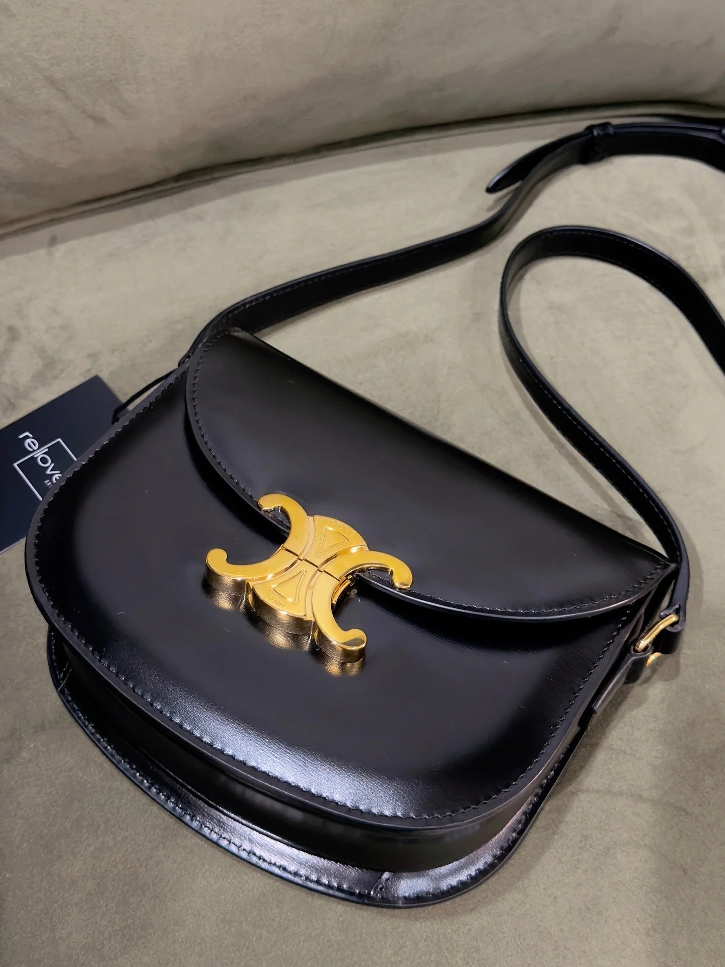 CELINE - Triomphe Besace Clea Crossbody, Black/Gold