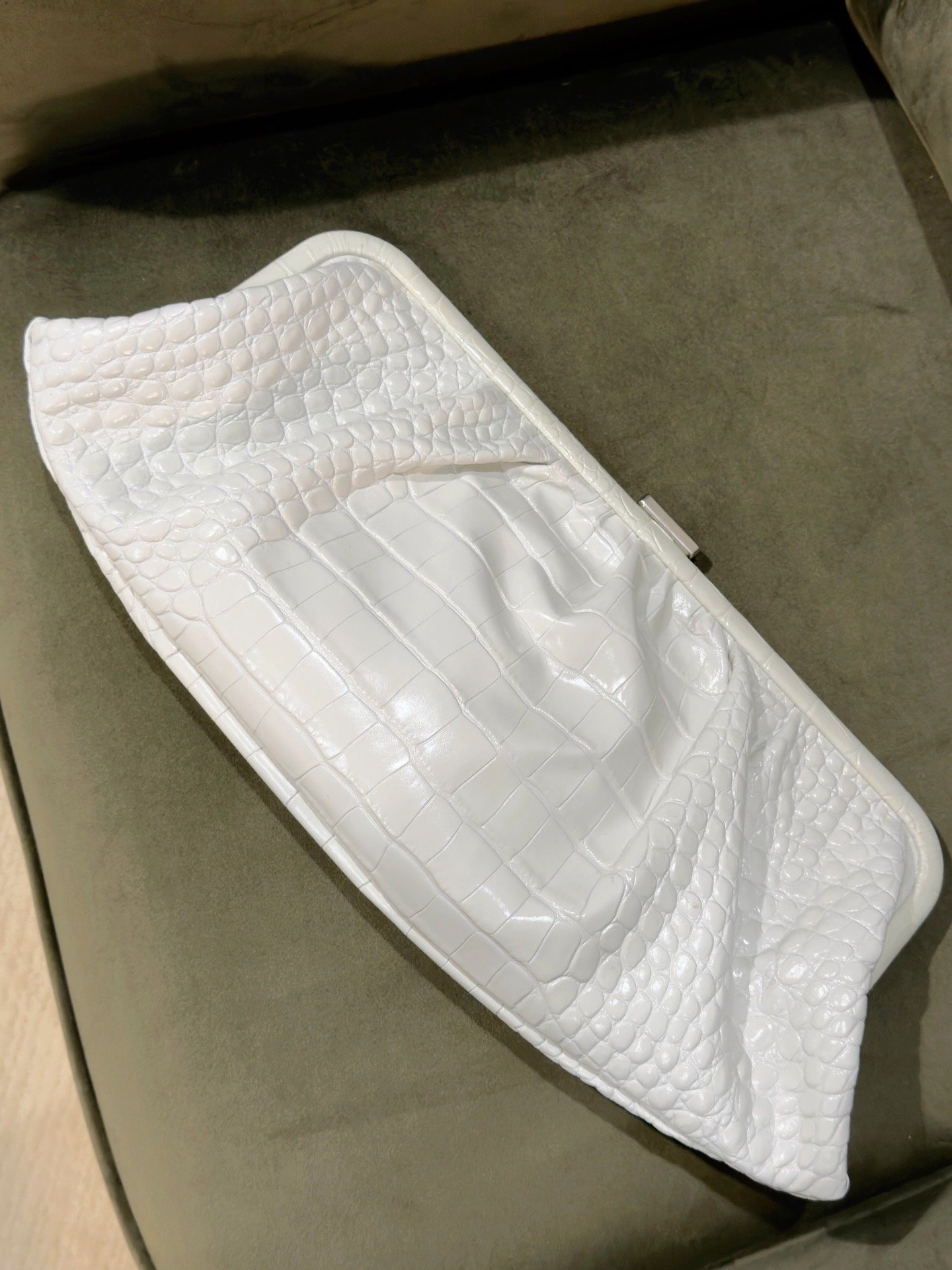 BALENCIAGA - Croc Embossed Clutch, White