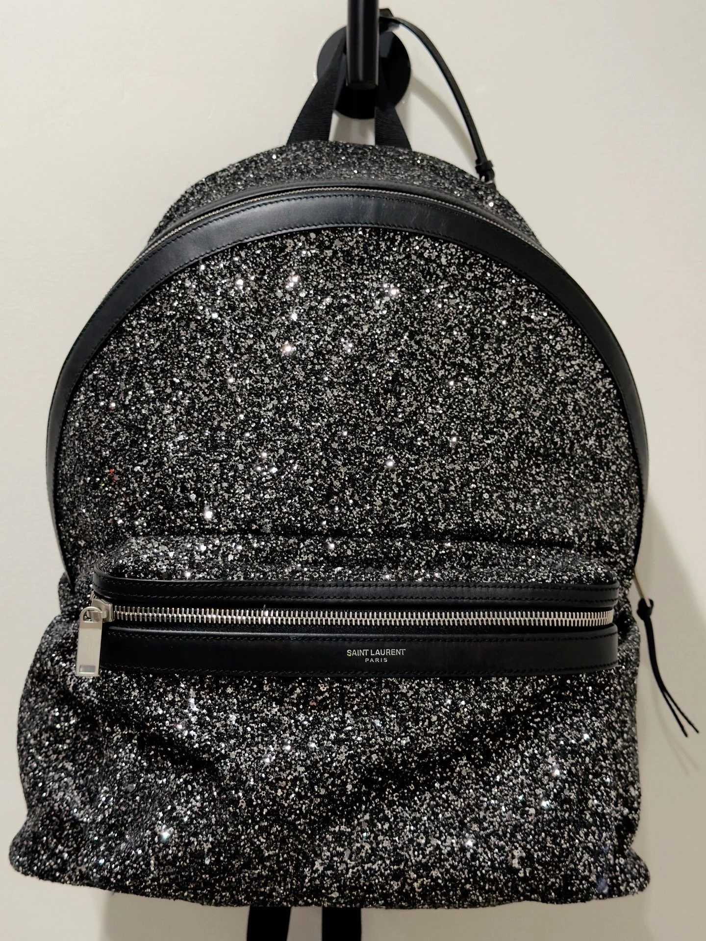 SAINT LAURENT - Glitter Backpack, Black/Silver