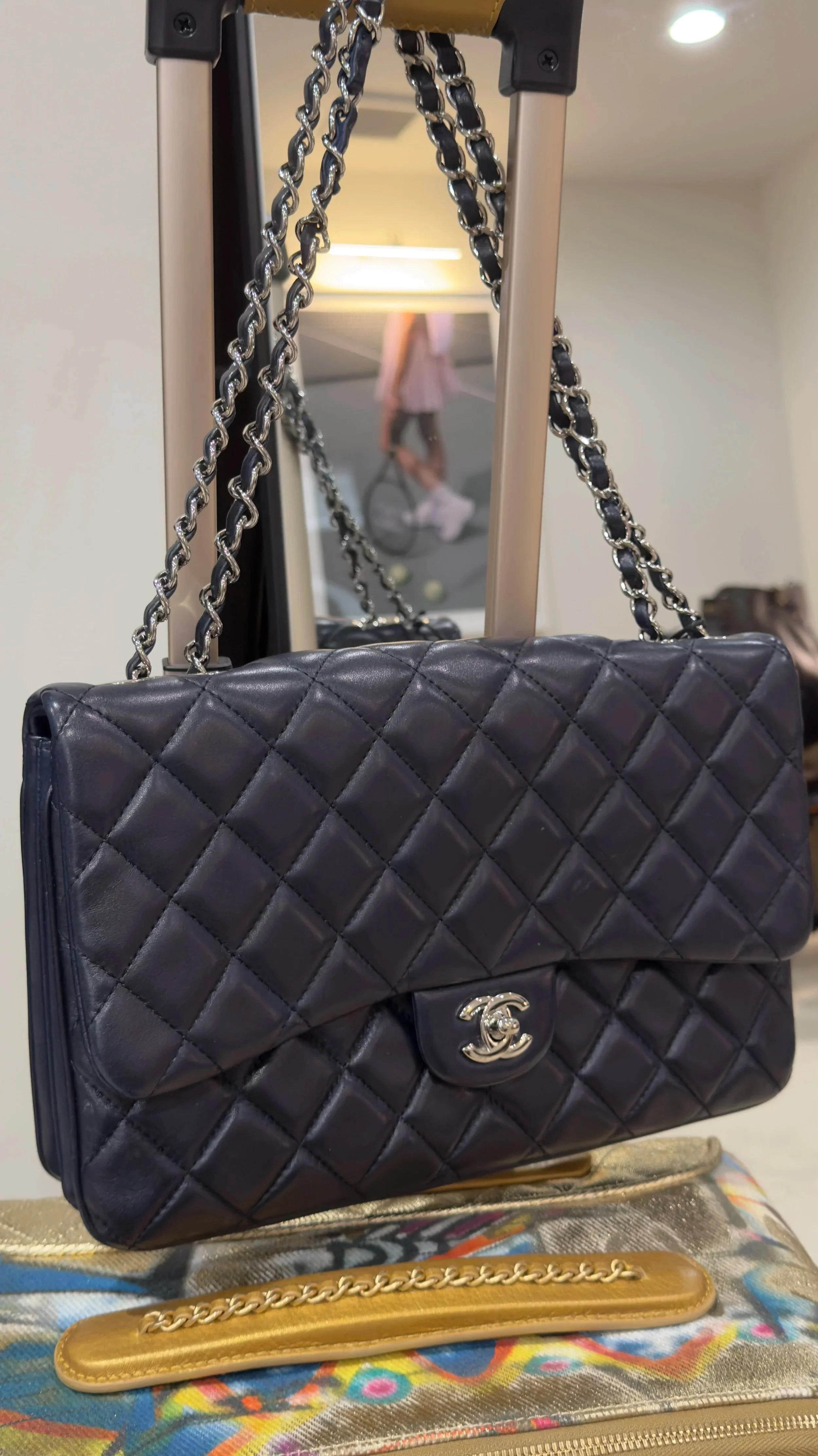 CHANEL - Soft Flap Bag, Navy w/Silver