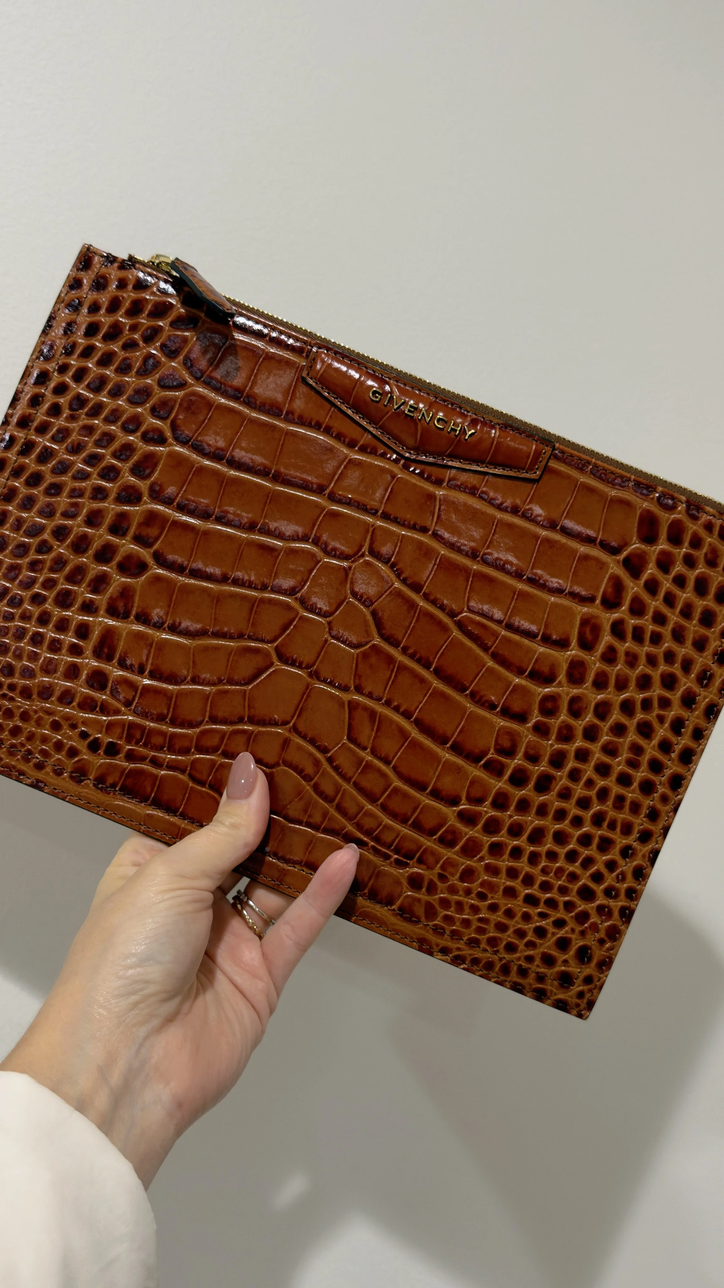 GIVENCHY - Antigona Embossed Zip Clutch, Cognac