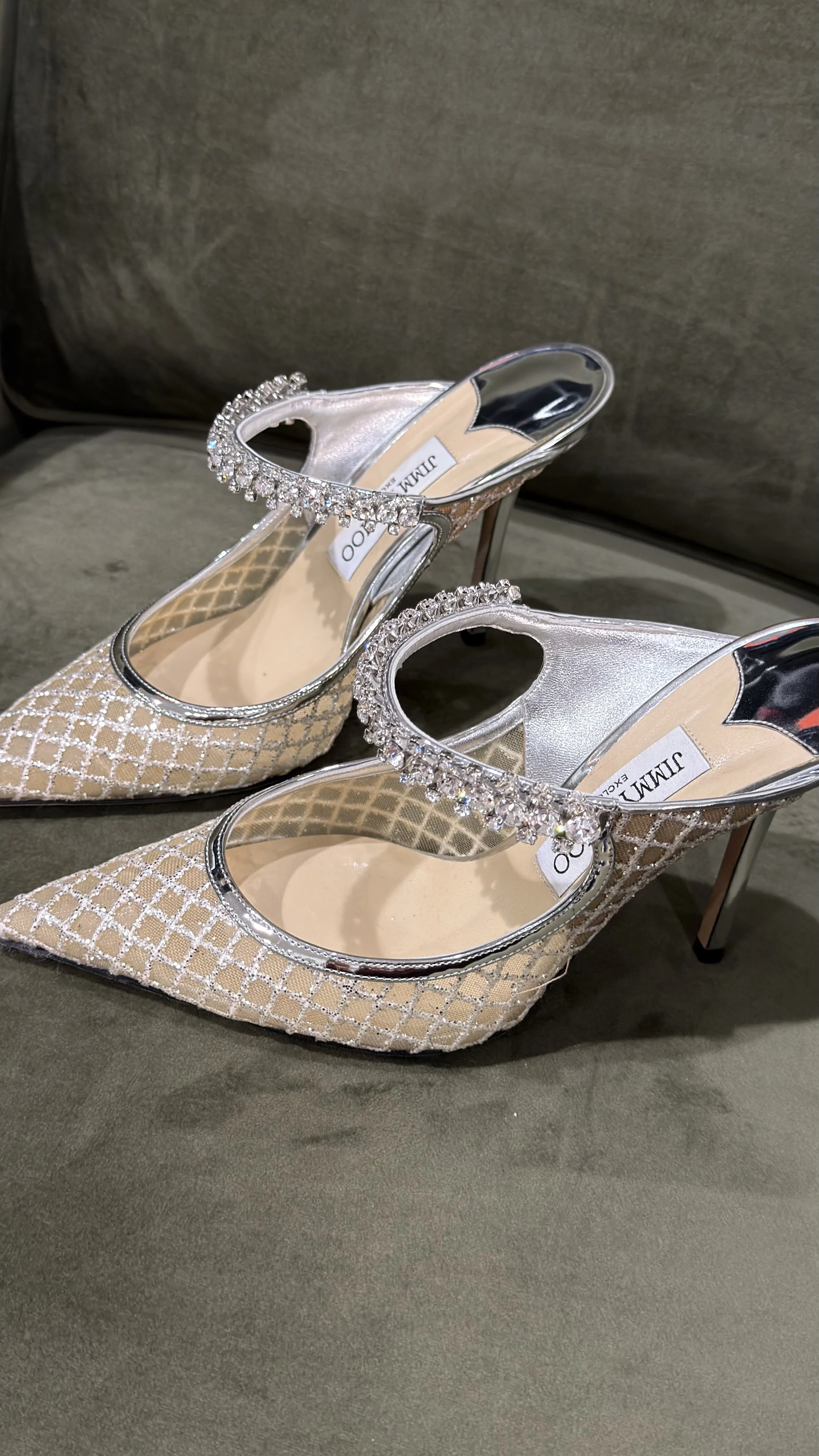 JIMMY CHOO - Mesh Crystal Heels, Silver Size 39