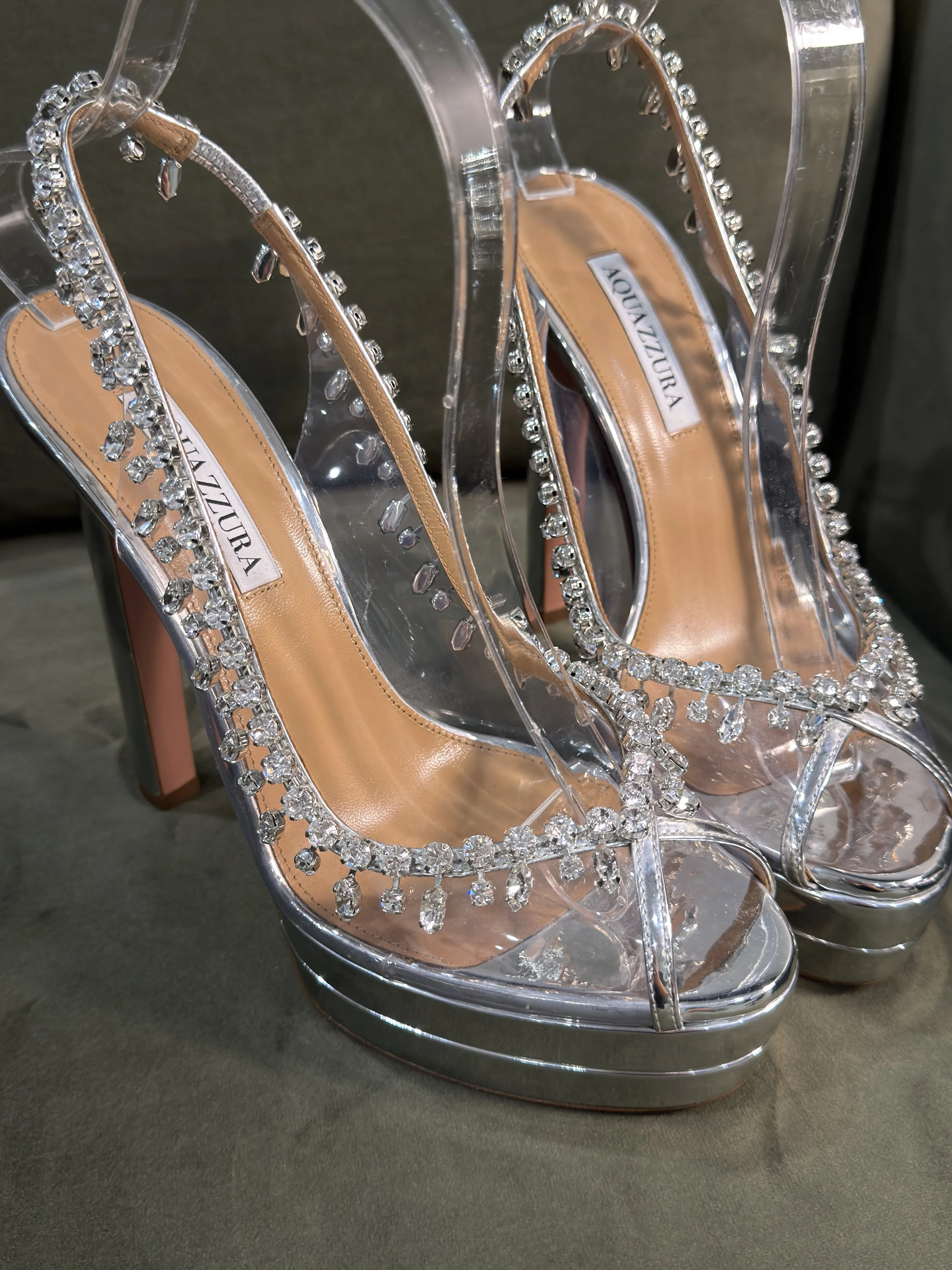 AQUAZZURA - Temptation Crystal Pumps, Silver Size 39