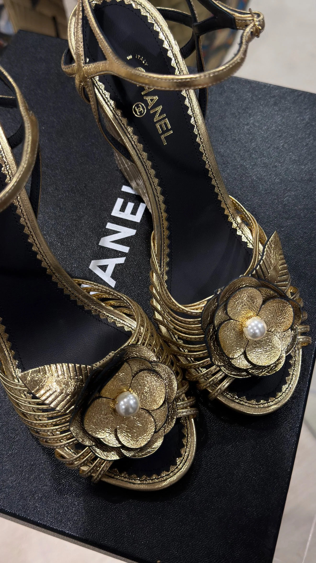 CHANEL - Sandals/Wedge, Crumpled Calfskin - Size 37