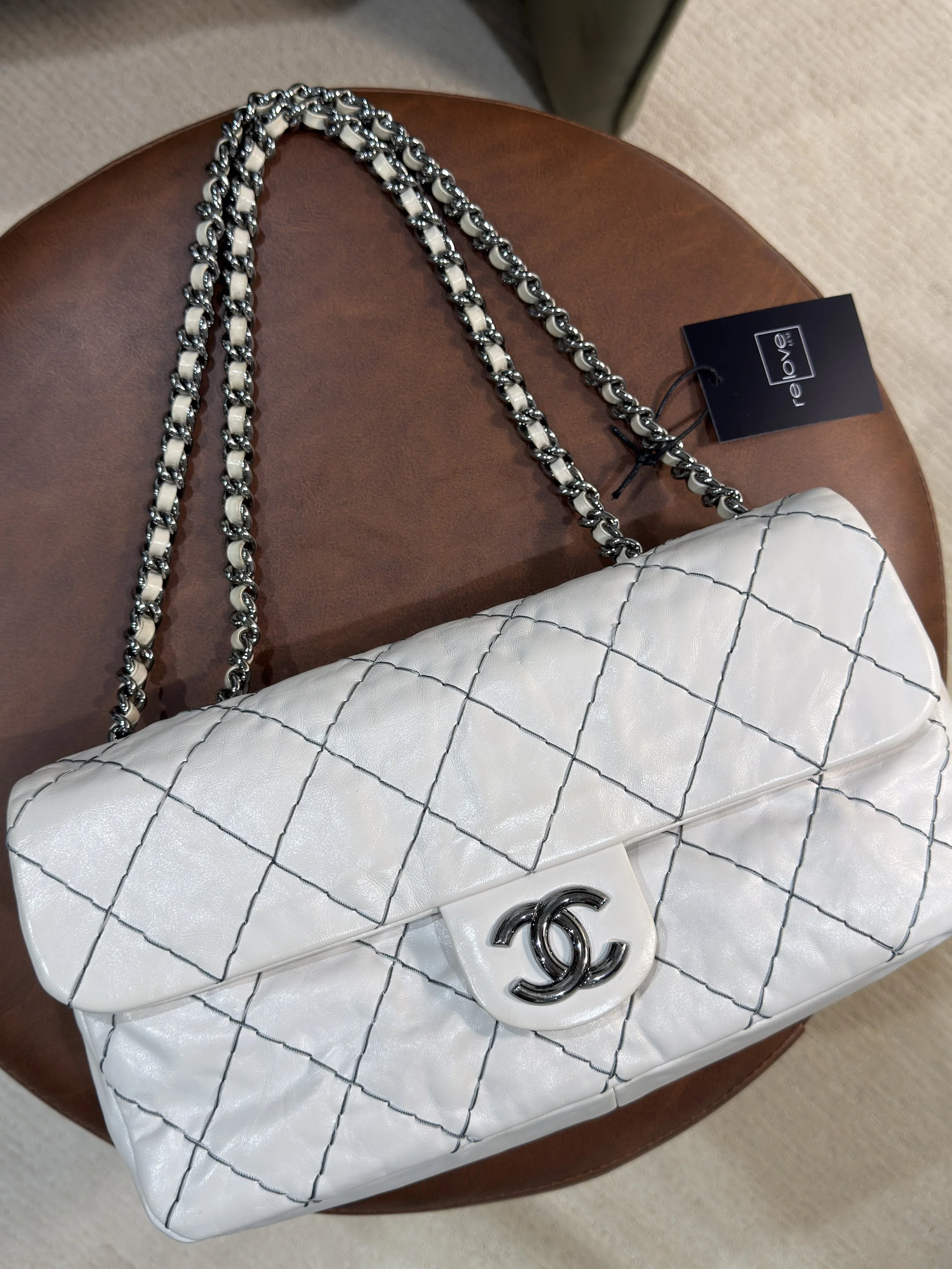 CHANEL - Vintage Double Stitch Flap Bag, Ivory