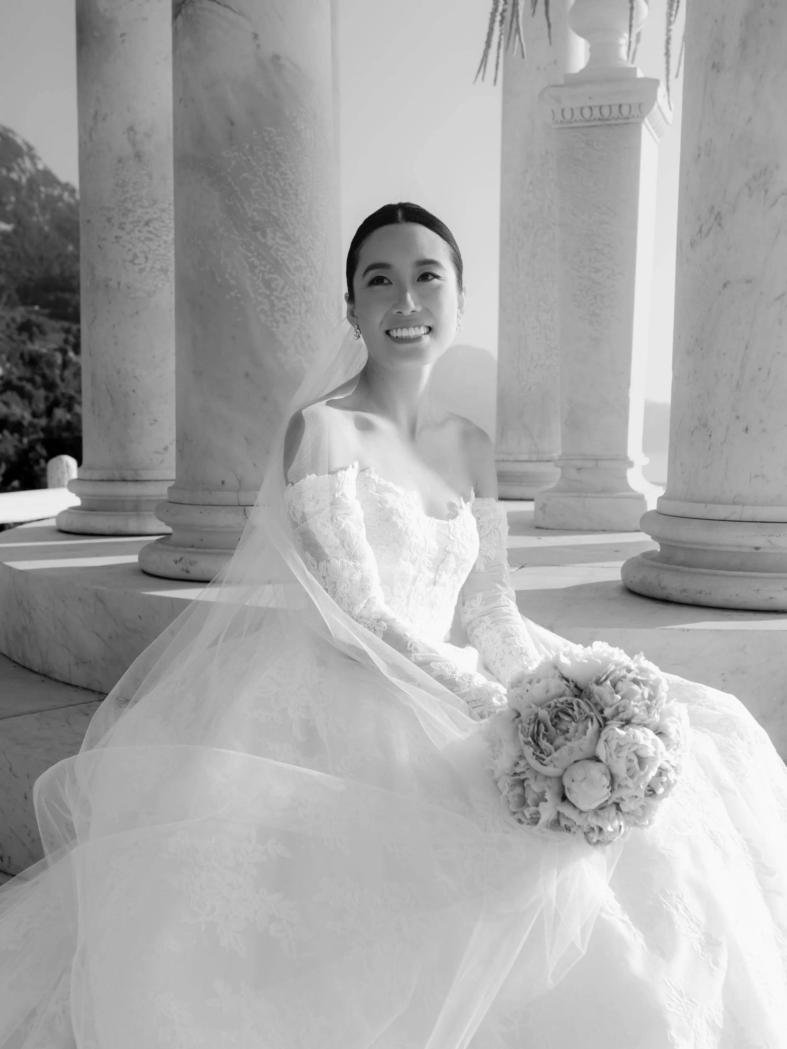 Our beautiful bride Carol wearing @moniquelhuillierbride for her Mallorca wedding. Read her feature on our website &amp; discover Monique Lhuillier only at Helen Rodrigues Bridal.