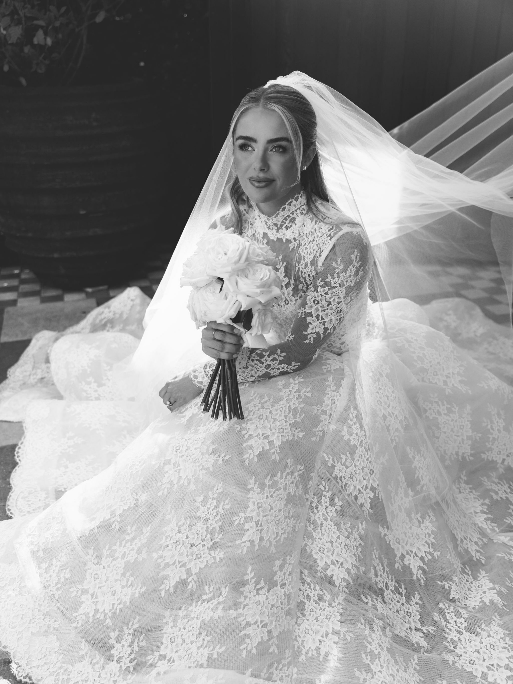 Black &amp; white moments from real bride Franky&rsquo;s Nee Zealand wedding in @moniquelhuillierbride. Book your appointment now to discover Monique Lhuillier Spring 2027 collection at our Trunk Show from November 6-7.