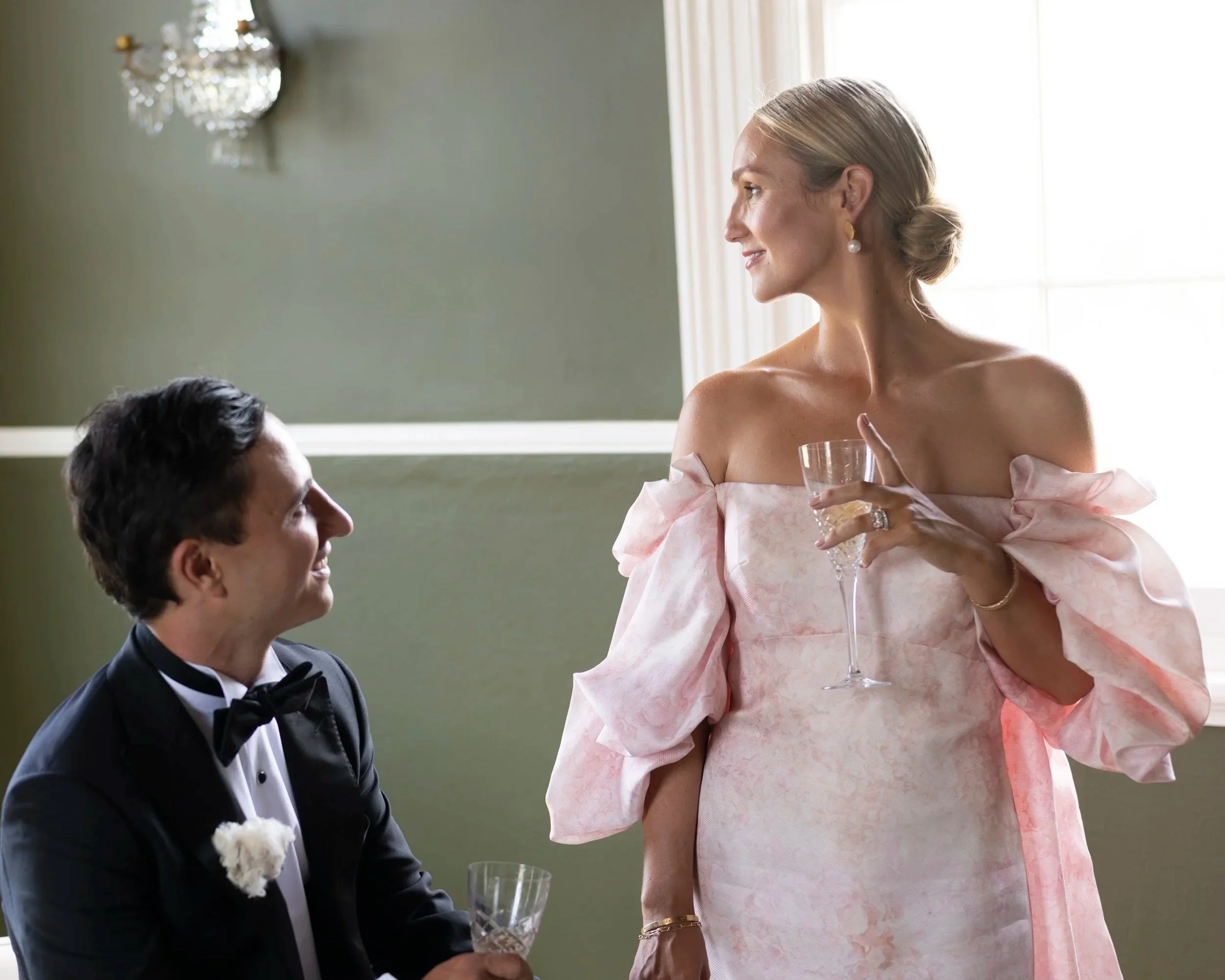 Esther wearing Monique Lhuillier