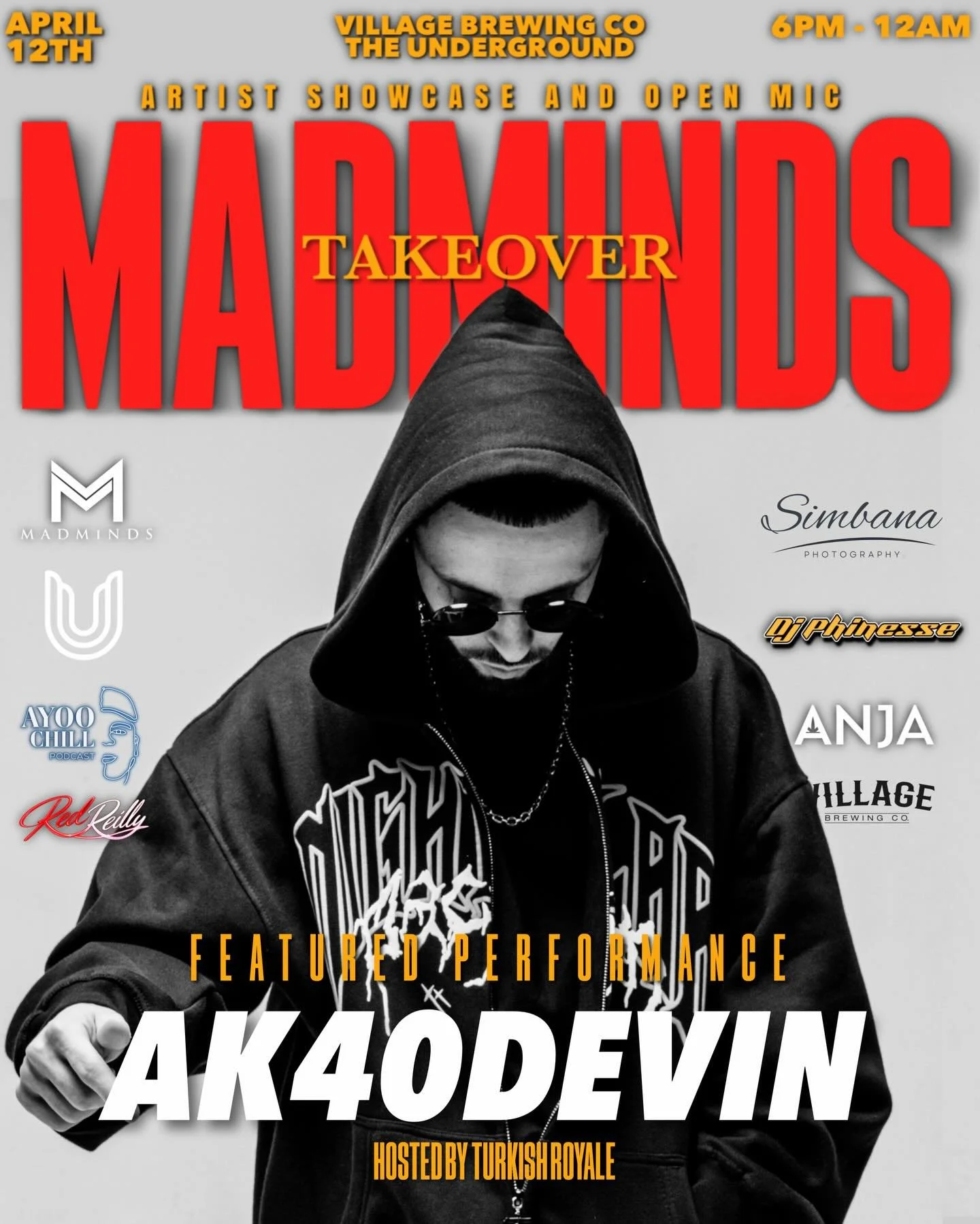 WE GOT THE LEGEND HIMSELF @ak40devinofficial LIVE AT THE NEXT MADMINDS TAKEOVER 🔥〽️
Sunday, April 12th | The Underground, Somerville NJ @undergroundvbc 🔊
 
&bull; OPEN MIC SEGMENT FIRST COME FIRST SERVE ‼️
&bull;FULL BAR AND KITCHEN 🍺 🍔 
&bull;LI