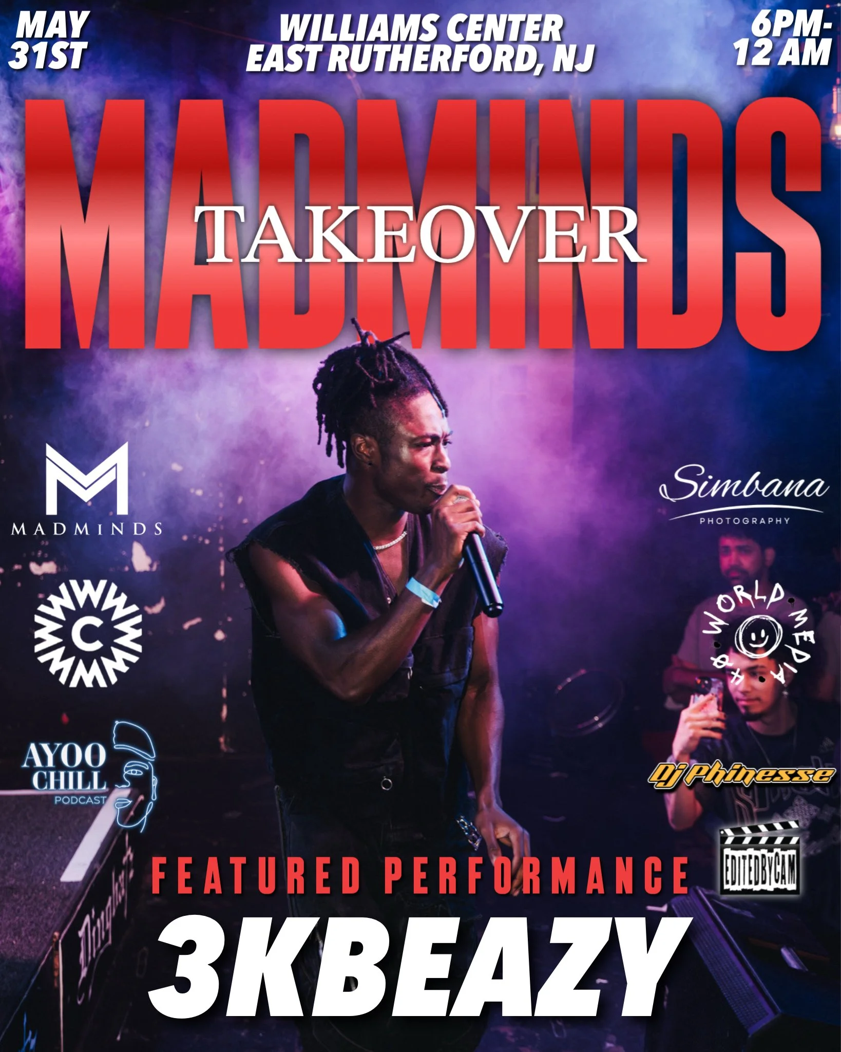 3KBEAZY is making his debut as a featured performer for the upcoming Madminds Takeover event May 31st at Williams Center in Rutherford New Jersey