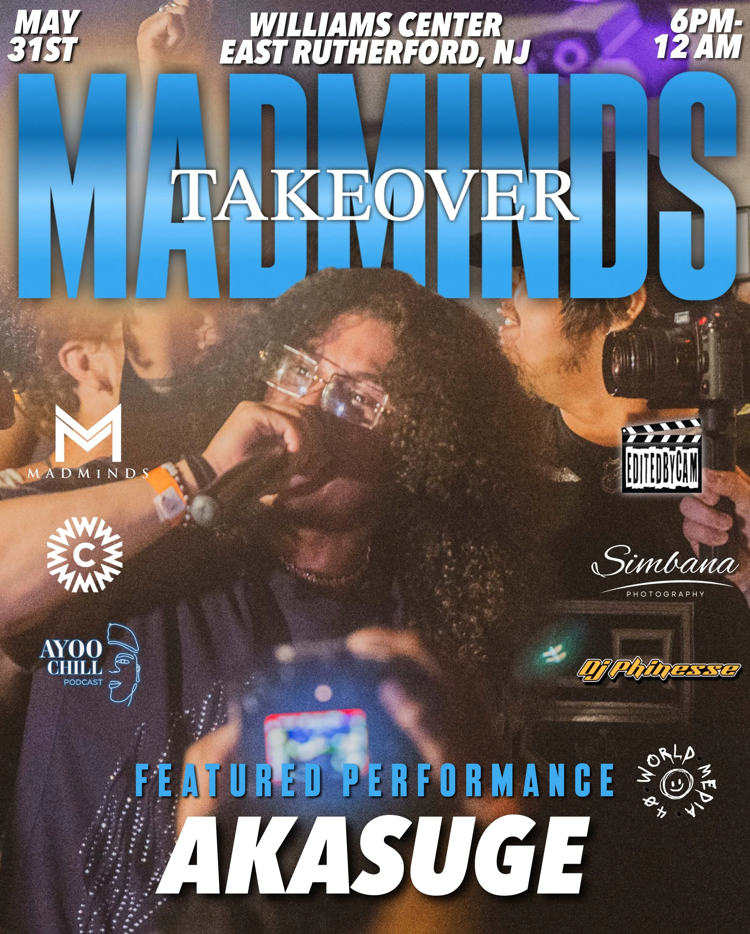 AKASUGE, the juggernaut and fan favorite, returns as a featured performer for the upcoming Madminds Takeover artist showcase and open mic May 31st at Williams Center in Rutherford New Jersey