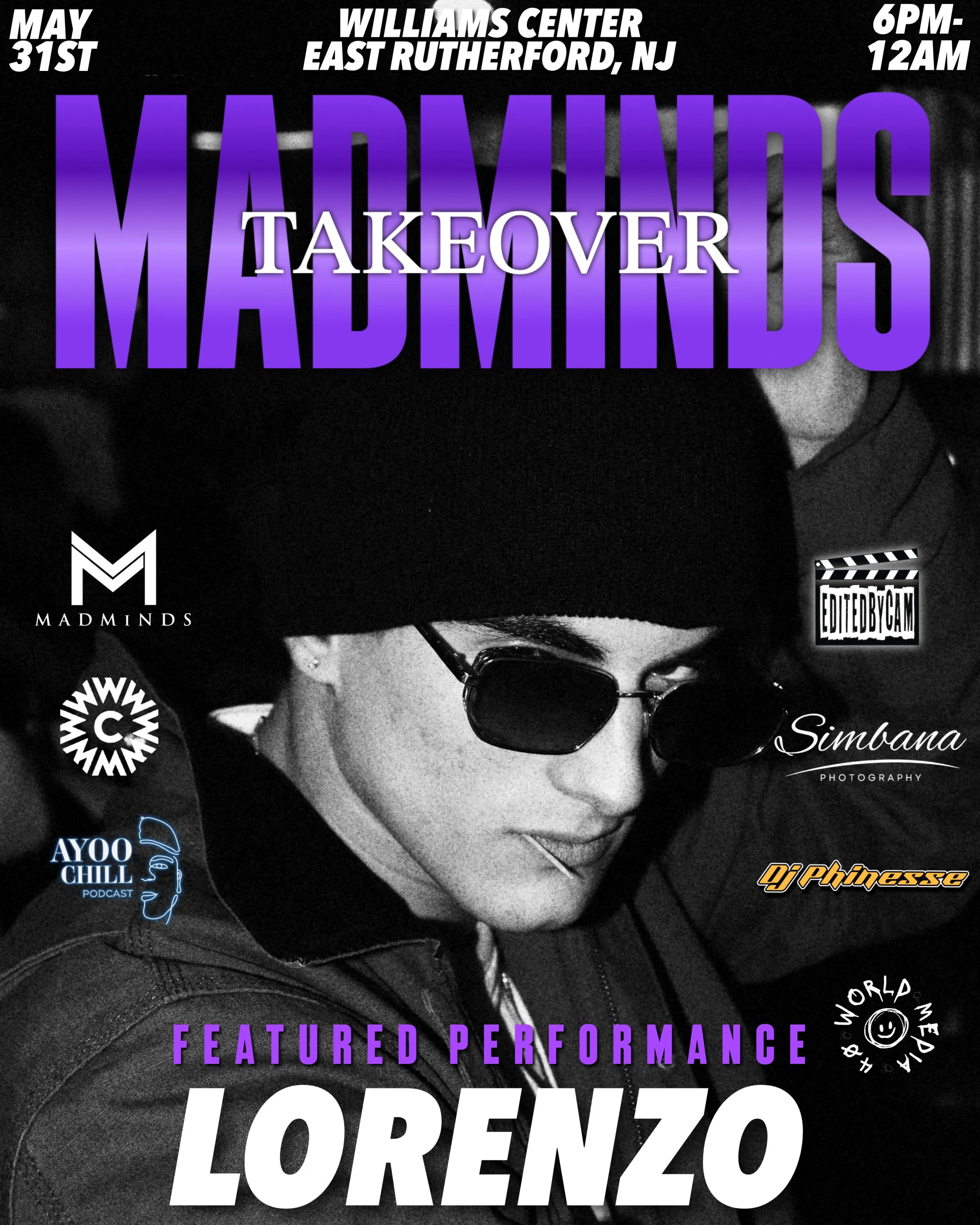 LORENZO, the prolific rapper and crowd favorite, returns as a featured performer for the upcoming Madminds Takeover artist showcase and open mic May 31st at Williams Center in Rutherford New Jersey