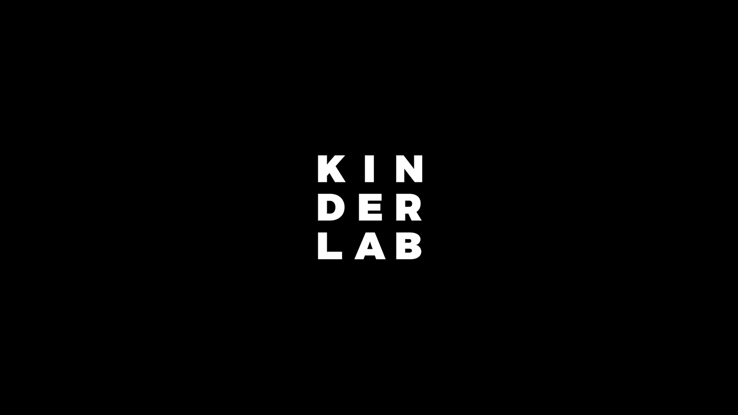 Black background with the words "KINDER LAB" arranged vertically in white, bold, capital letters.