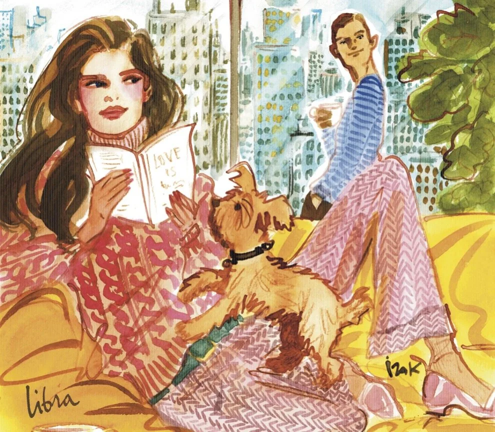 Illustration by Izak Zenou for the new 2023 Year Ahead Calendar by Astrology Zone. Izak illustrates a diverse and fashion-forward characters for each month.