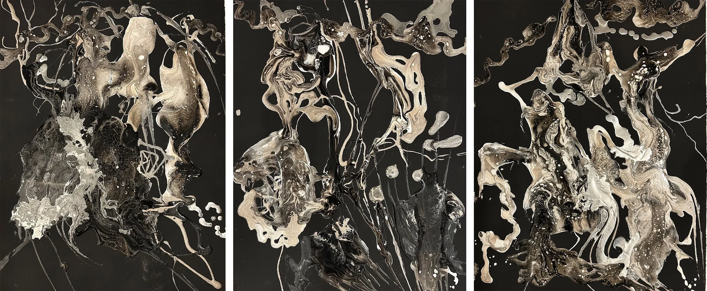 Britt Boutros Ghali, Black and white abstract painting triptych