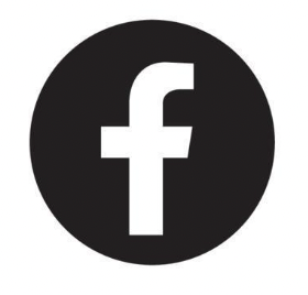 Facebook logo with white lowercase 'f' on black circular background.