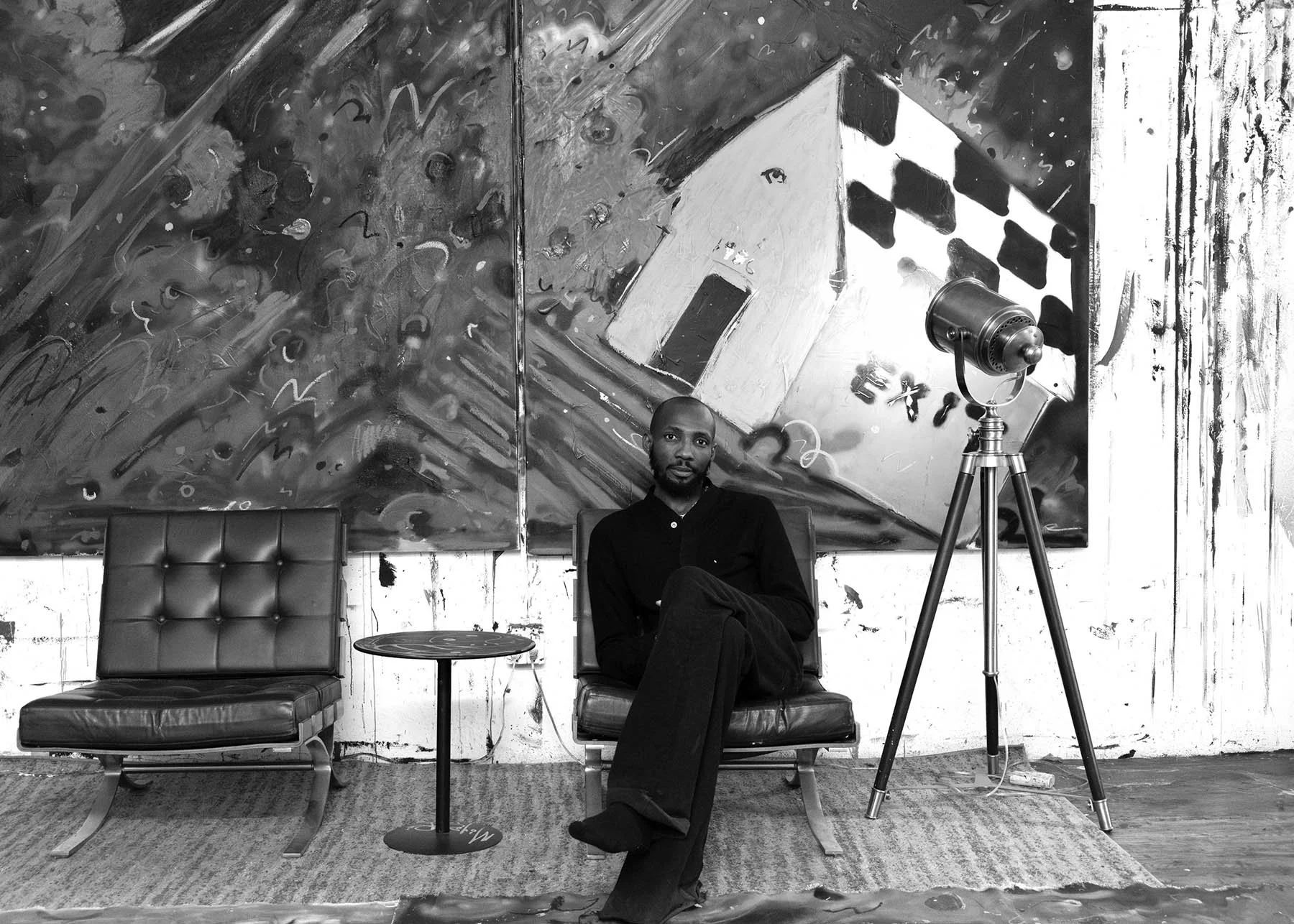 Moyosore Martins in his studio. Ground breaking Afro-futurist artist from Nigeria and new York.