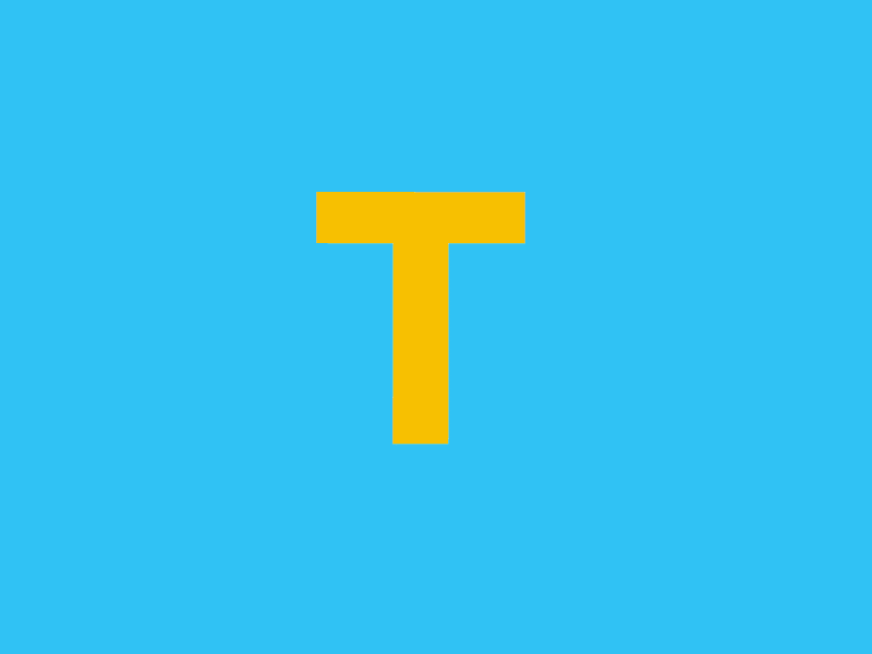 Yellow letter T on a blue background.
