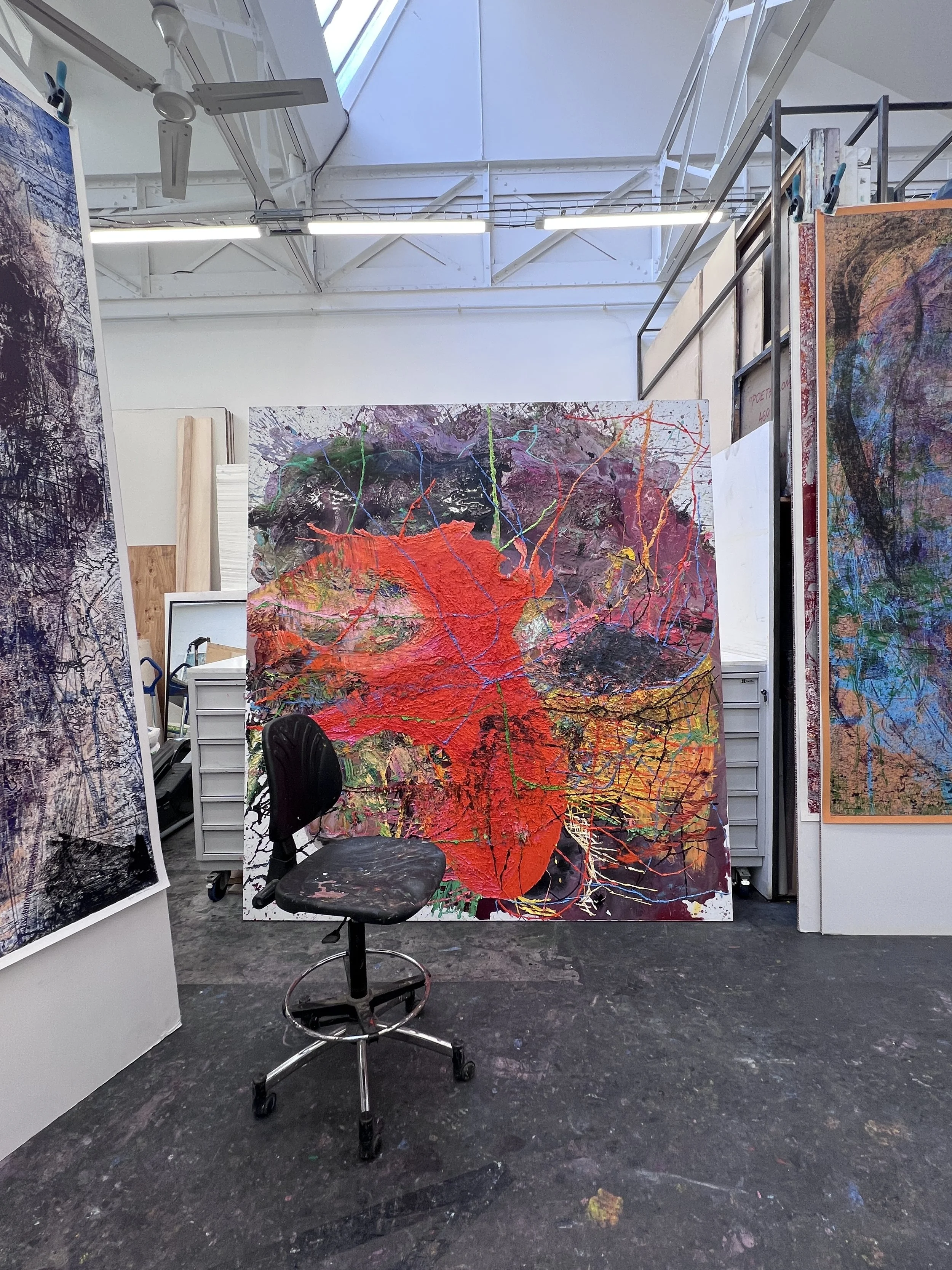Olympe Racana Weiler lives in Paris and with her studio just outside of Paris in Montrueil. As a leading female contemporary Artist she works with oil paint and mixed media, creates prints, as well as sculpture.