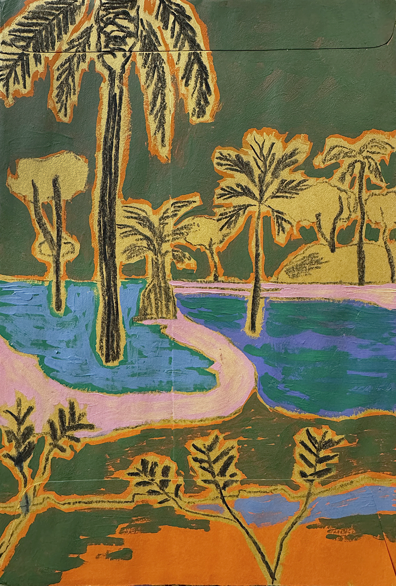  Tangerine Twilight  
Acrylic & charcoal on envelope 
24x16,5 cm 
 €450,- 