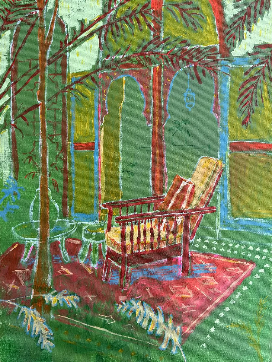  A Chair Waiting in the Warm Arc of Afternoon  
Acrylic on canvas 
40 x 30 cm 
 Private collection 